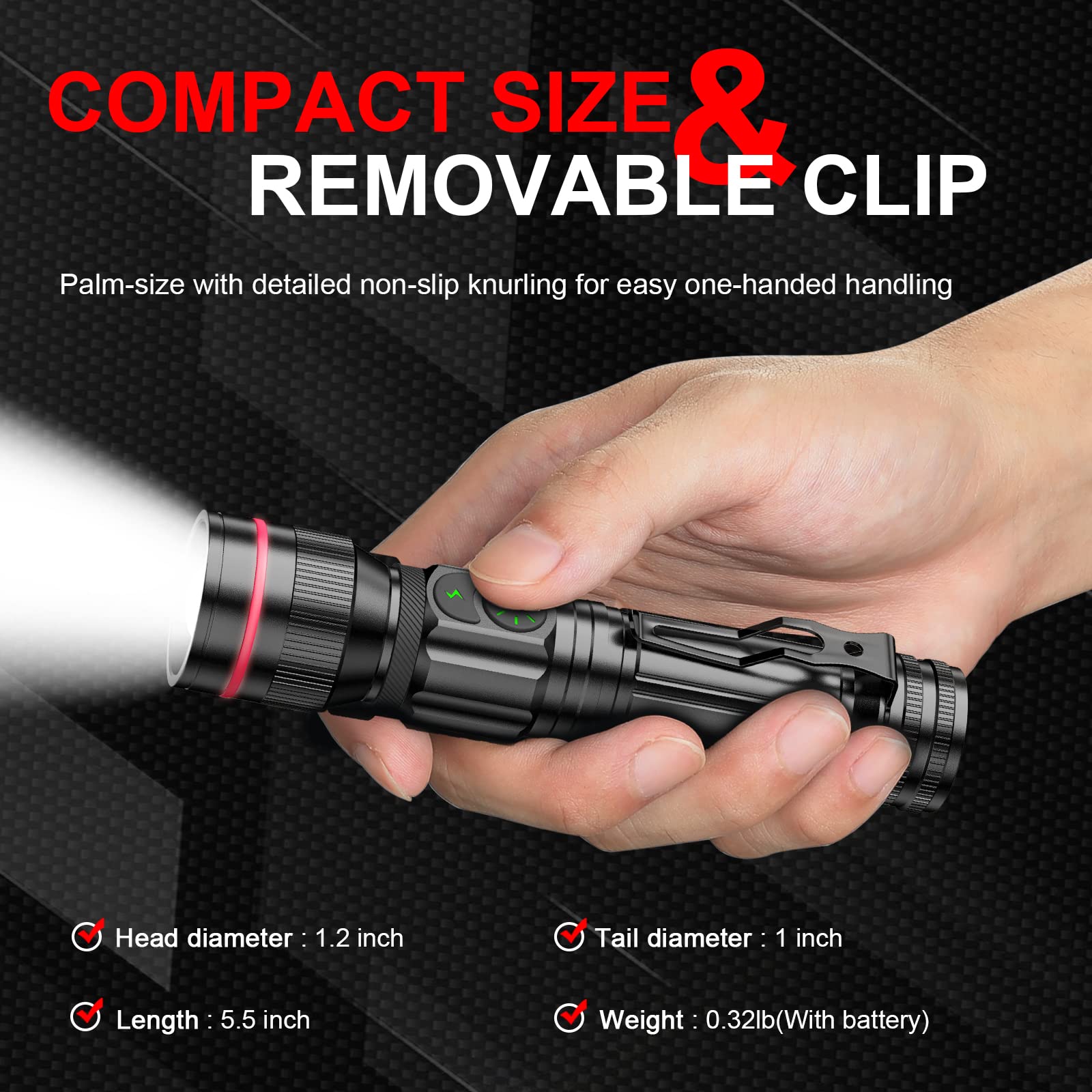 Wdtpro Rechargeable Flashlights (Battery Included), Led Tactical Flashlight With Clip, Portable Dual-Switch, 1500 High Lumen Sup
