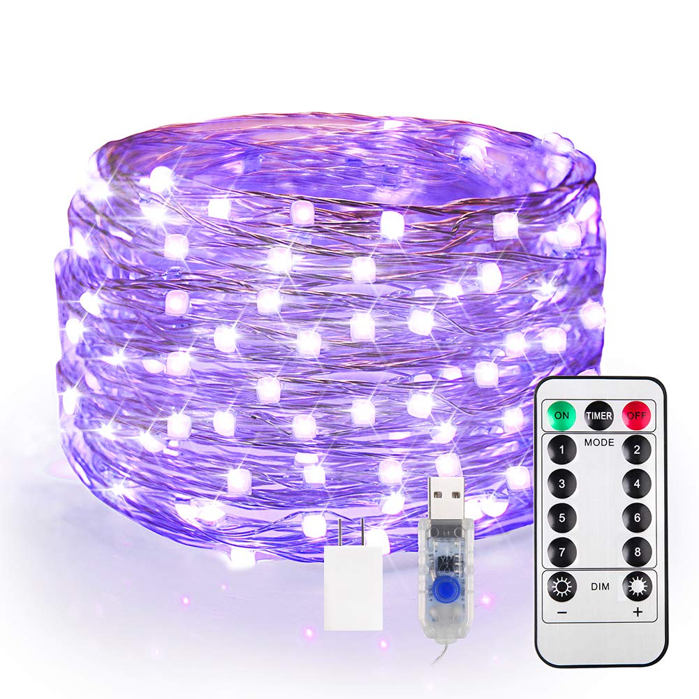 Omika 40Ft Led Uv Black Light String Lights, 120 Units 2835 Beads, Remote Control, Purple, Model Bg-Uv-001, Perfect For Parties And Decor