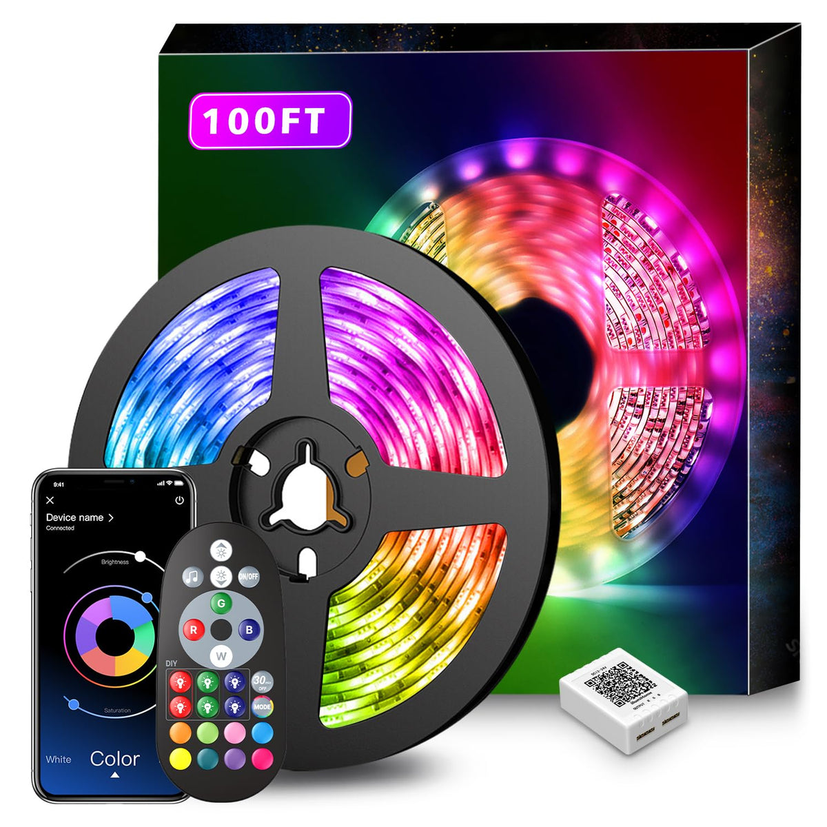 Nexillumi Led Lights For Bedroom 100Ft Music Sync Color Changing Led Strip Lights Smart With Remote And App Control Built-In Mic