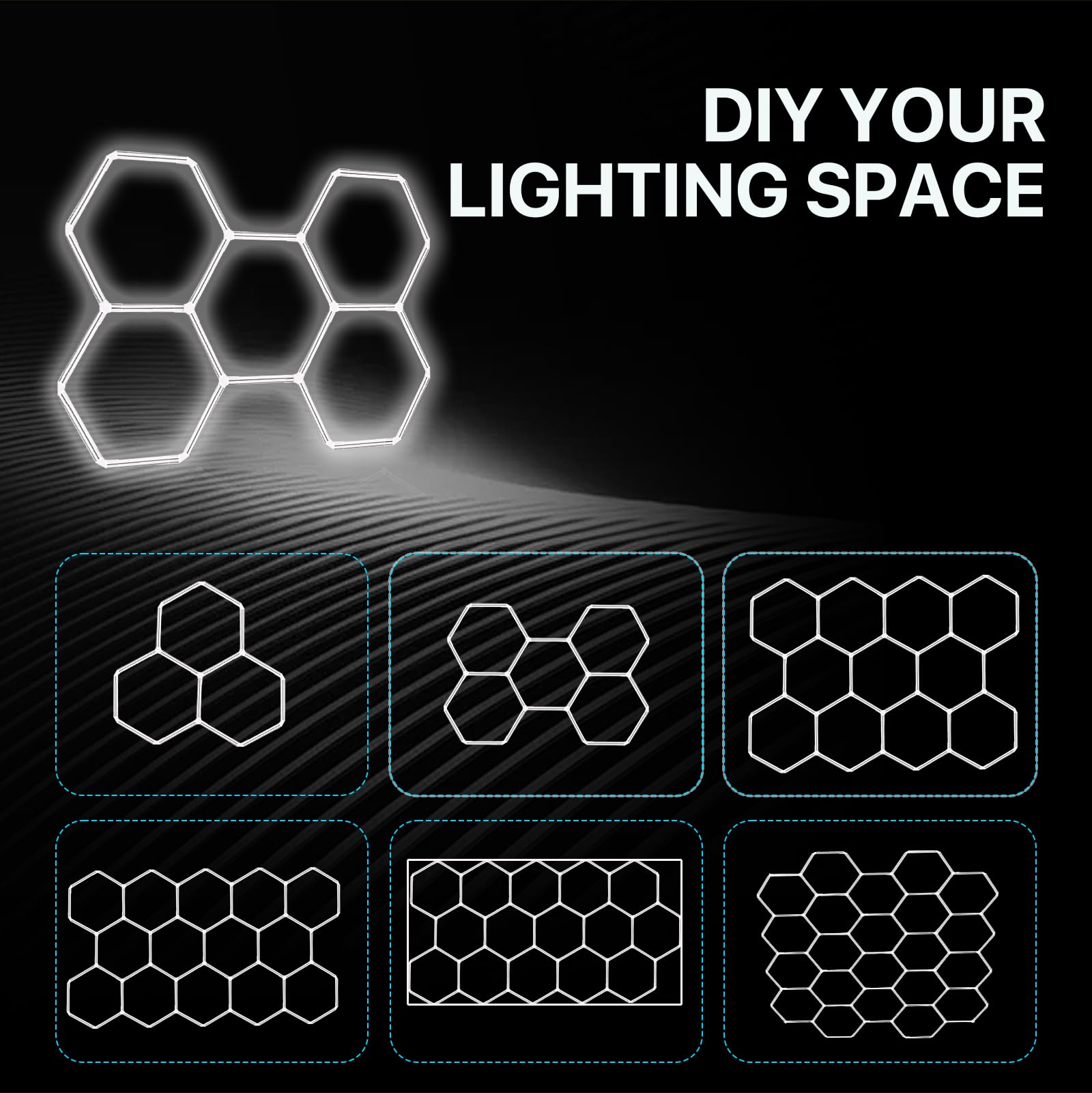 HYPERLITE Gen 2 Hexagon Garage Light - 624W 62400LM, Dimmable, 15 Grids, Polycarbonate, White, Model AC15HEX-DMB