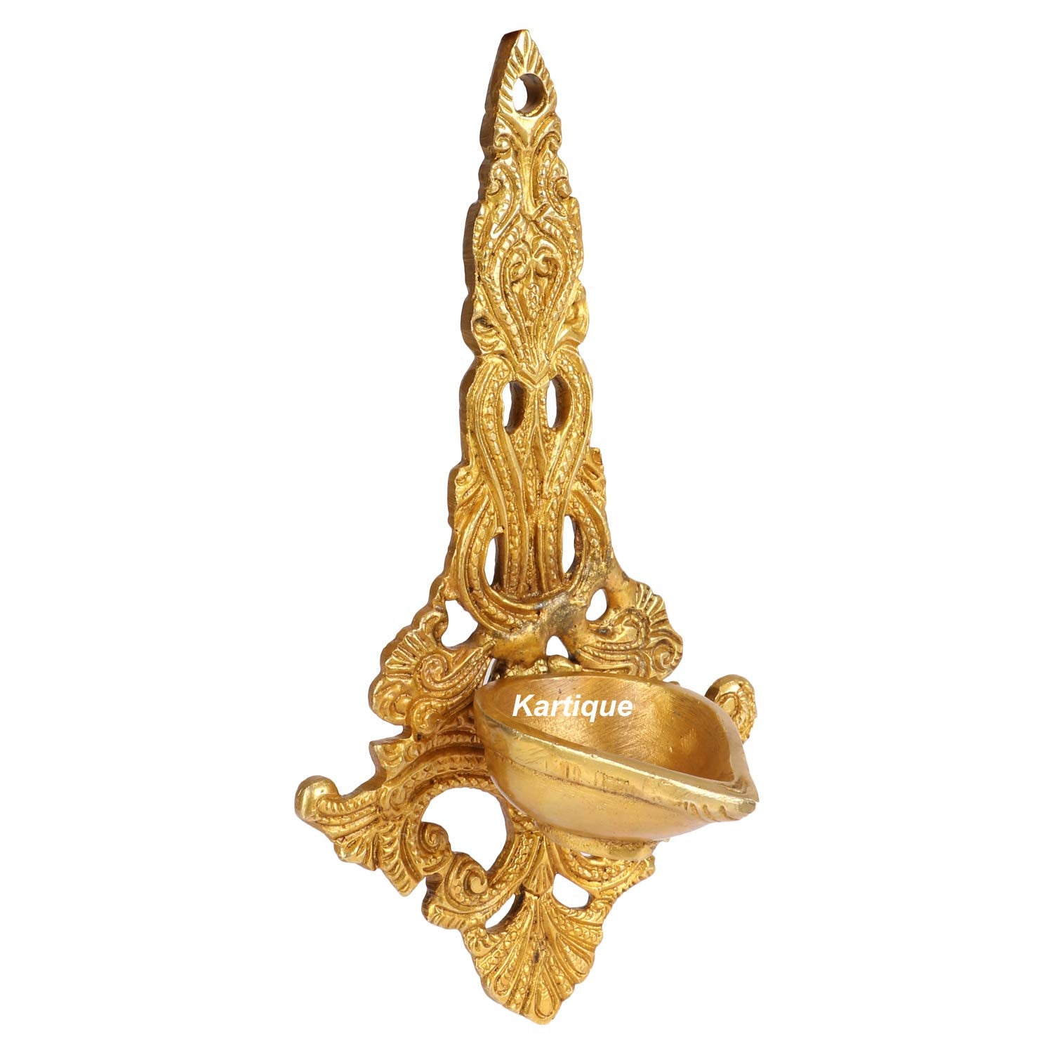 Kartique Brass Wall Hanging Diya (Gold_3.5 Inch X 4 Inch X 7.5 Inch), Standard (MNWALLDIYA400GM)