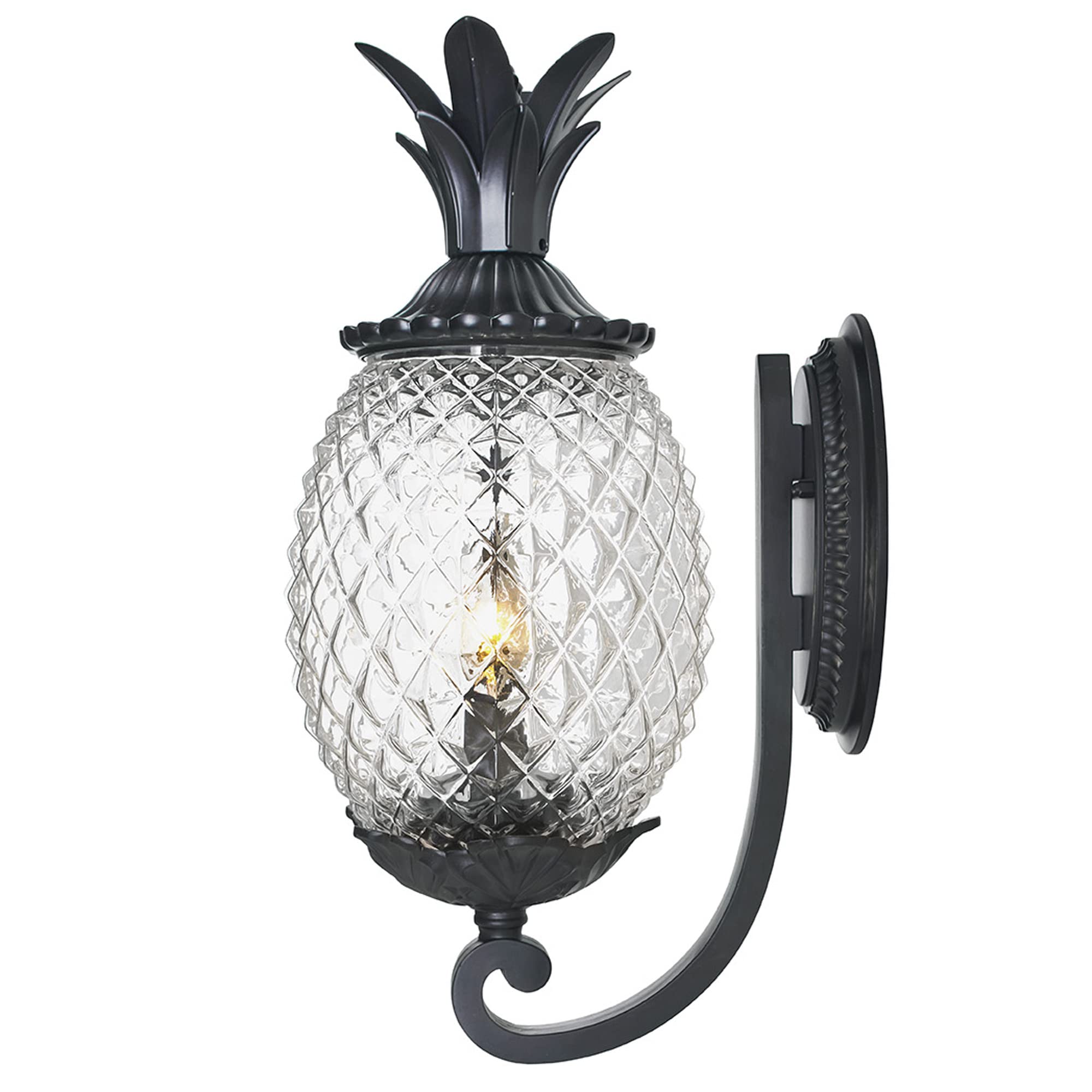 Shoppers Lighting Large Pineapple Wall Lantern 7501BK, Dimmable, Matte Black, Outdoor, Durable Anti-Rust Cast Aluminum, 2 Light
