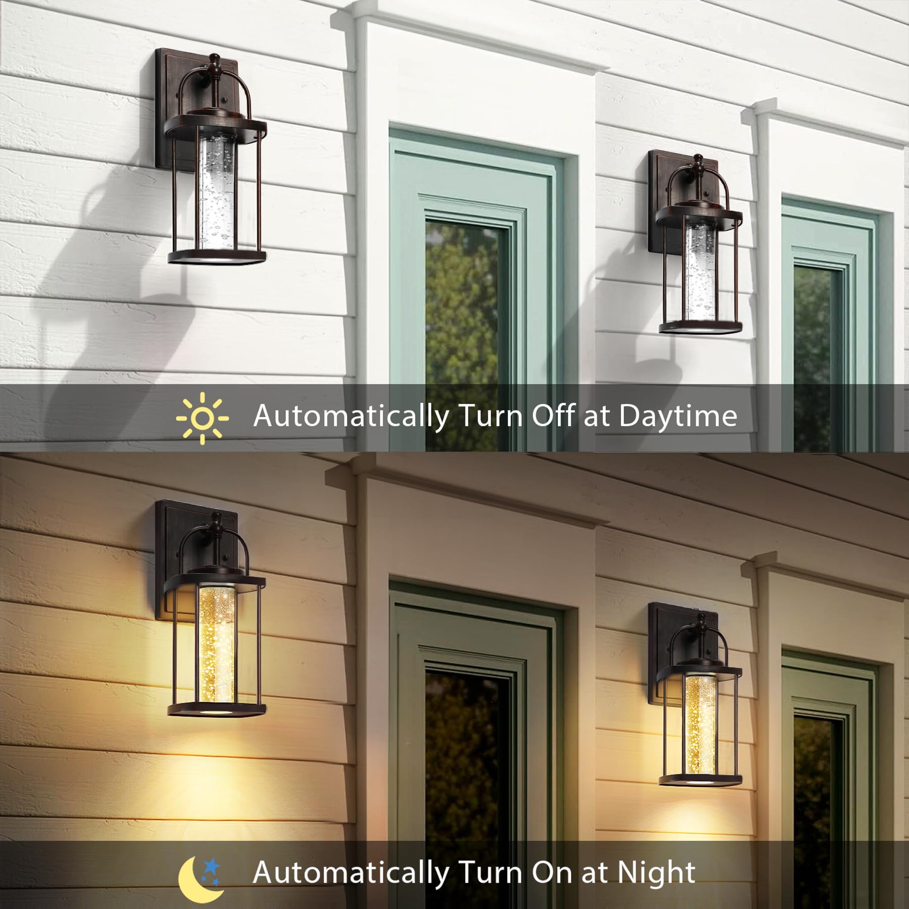 Apoto 1 Pack Dusk To Dawn Exterior Lighting Fixtures, 10W Led Modern Outdoor Wall Lights Sconce With Crystal Bubble Glass,Antiqu