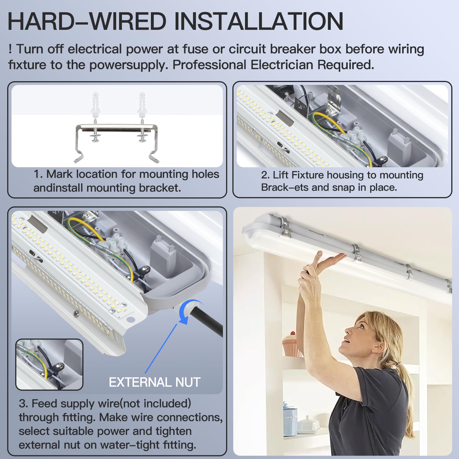 Jtt 4Ft Led Vapor Tight Light, 60W/50W/40W Ip65 Waterproof Led Outdoor Shop Light 6000K/5000K/4000K Cct, Vapor Proof Fixture For