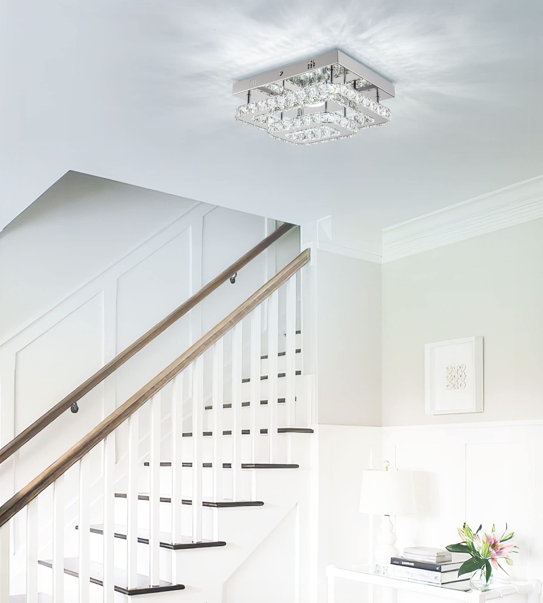 Crystal Modern Flush Mount Dimmable Led Kitchen Chandelier, Small Bedroom, Hallway & Bathroom Ceiling Light