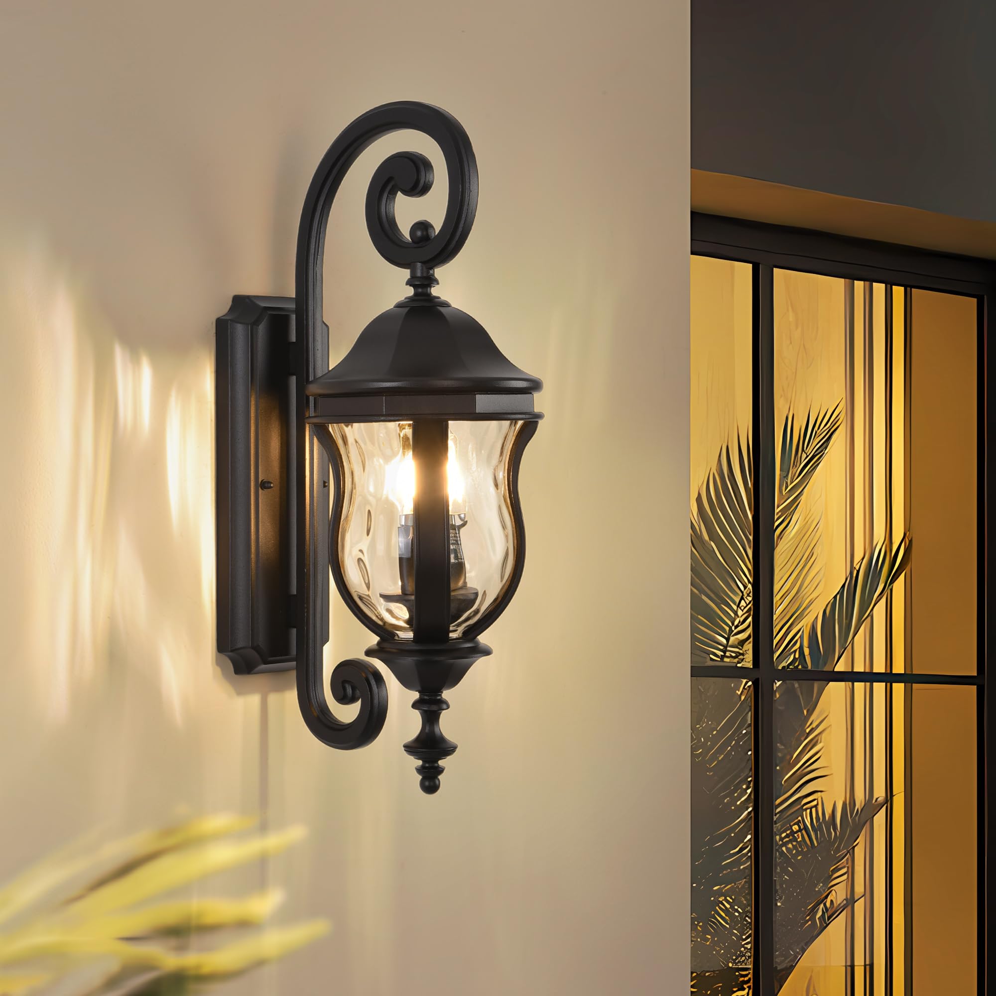 Smeike Outdoor Wall Sconces - Black Aluminum Exterior Lantern, 22.8" H, Waterproof Lighting for Patio & Garage