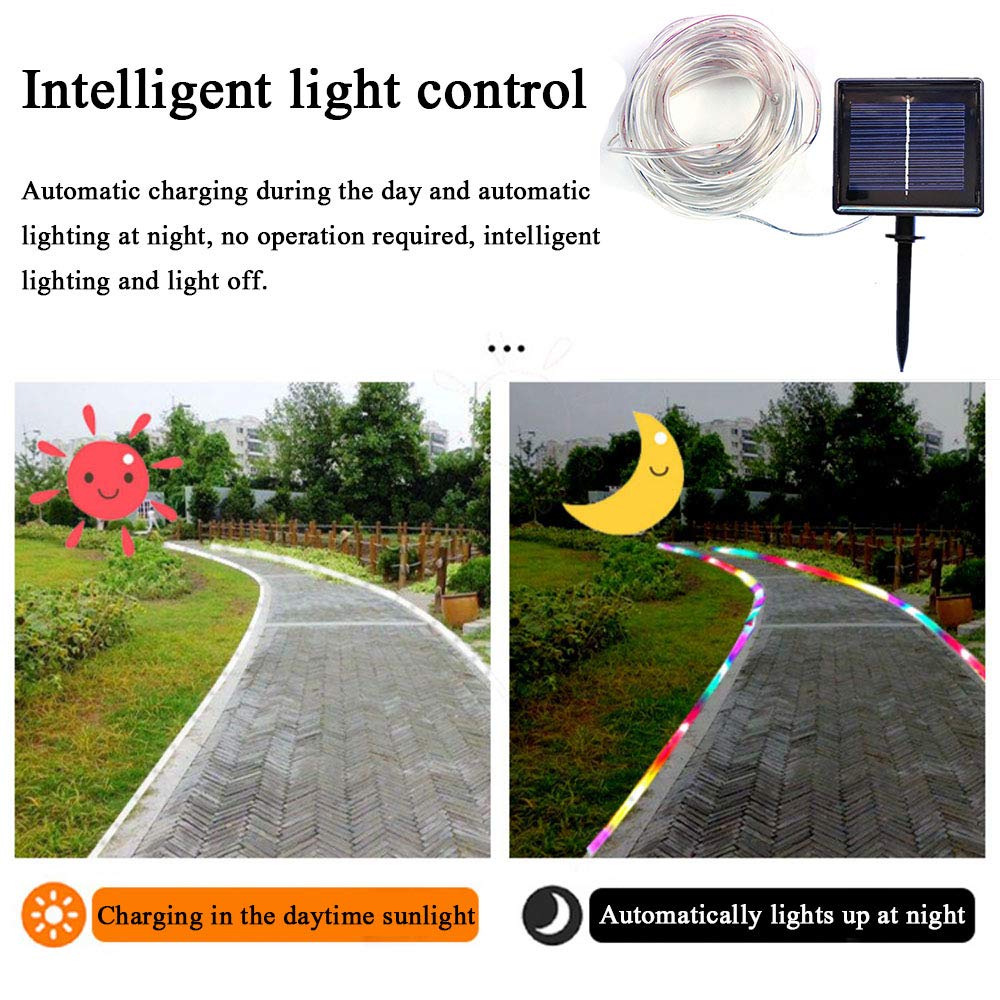 KUshopfast Solar Rope Lights, 66ft, 200 LED, 8 Modes, Waterproof, Multicolor, Model FTY0038, Outdoor Indoor Decoration