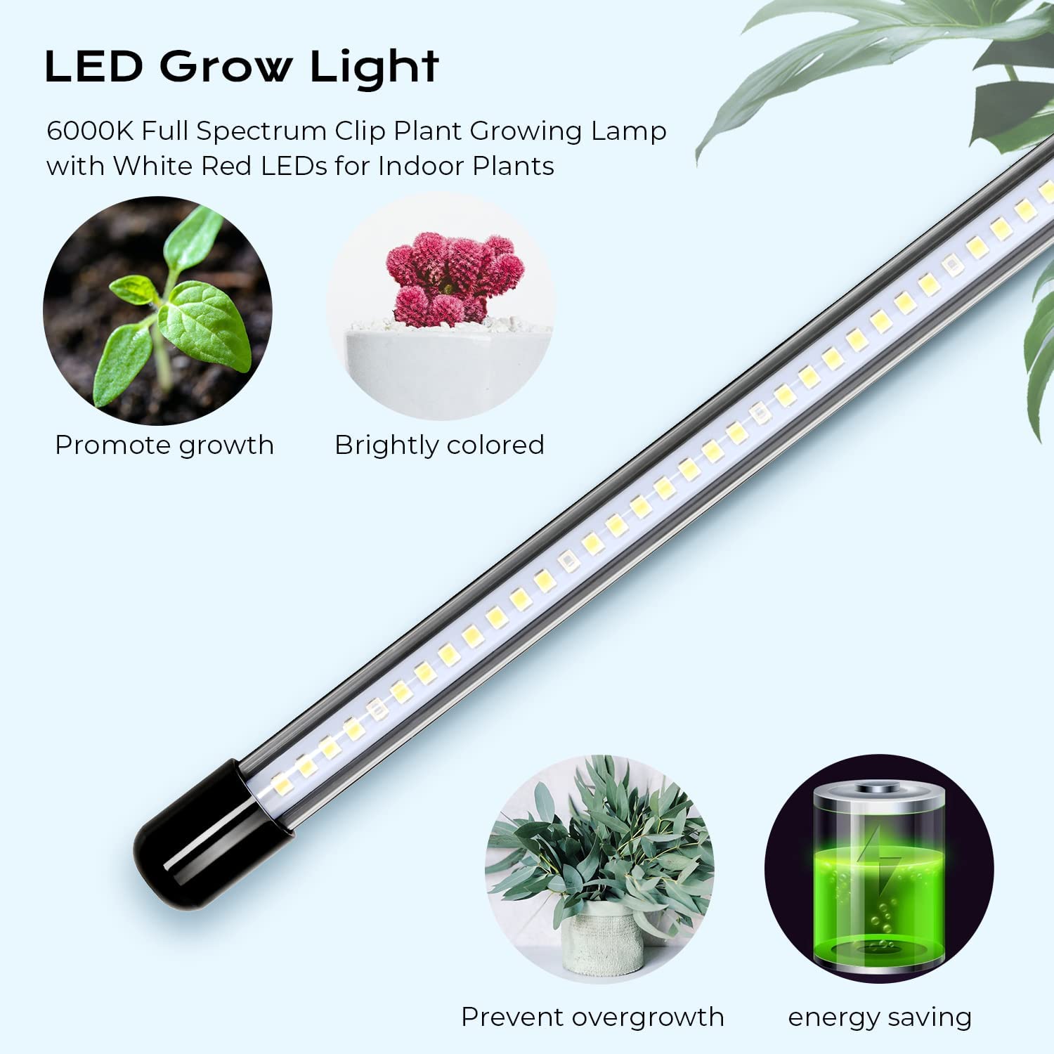 iPower Full Spectrum Clip Plant Growing Lamp - 84 LEDs, 2 Tubes, White, 3 Modes, 5 Dimmable Levels for Indoor Plants