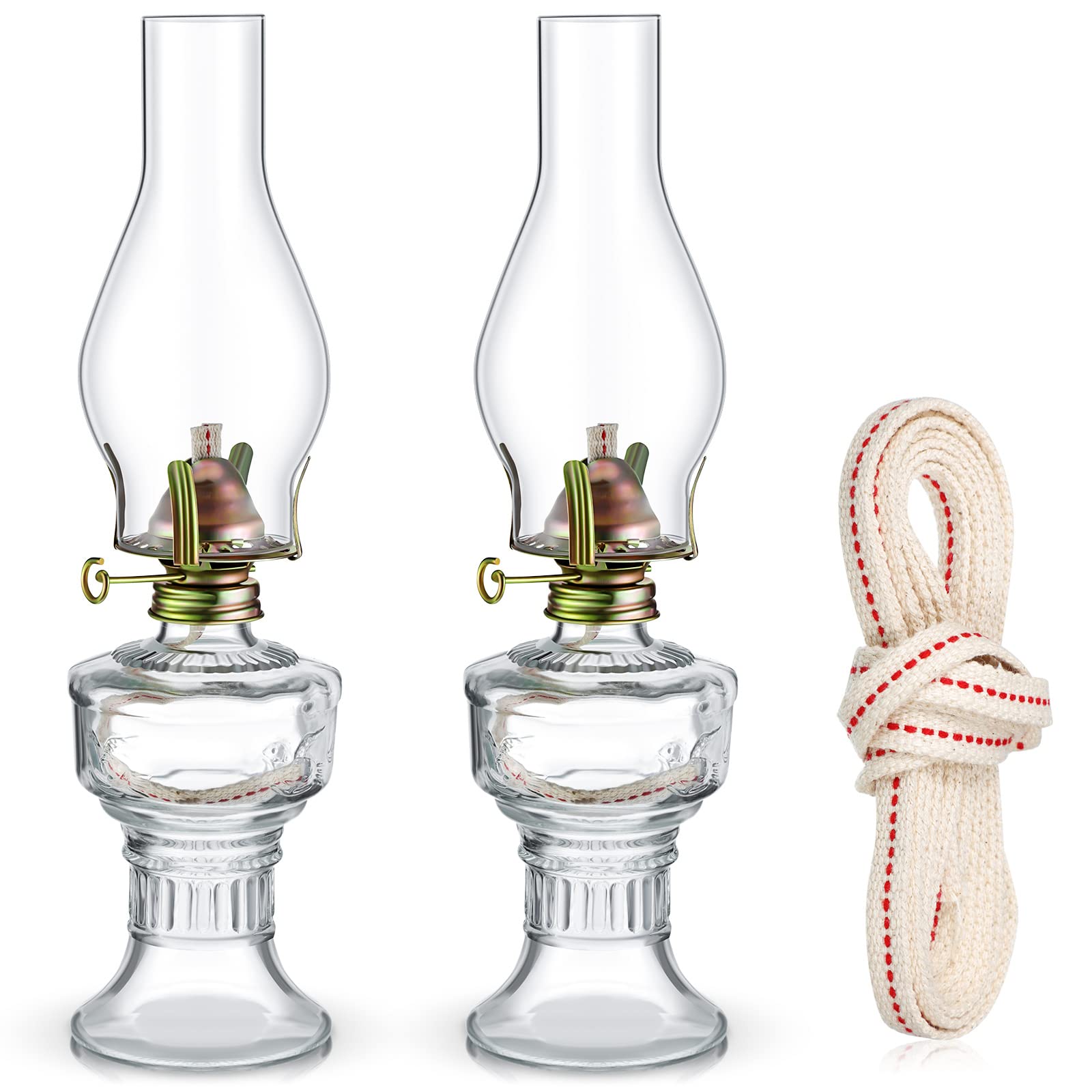 Yexiya 2 Pieces Rustic Oil Lamp Lantern Large Classic Kerosene Lamp Vintage Glass Kerosene Lamp Chamber Oil Lamps with 6.6 ft Ex