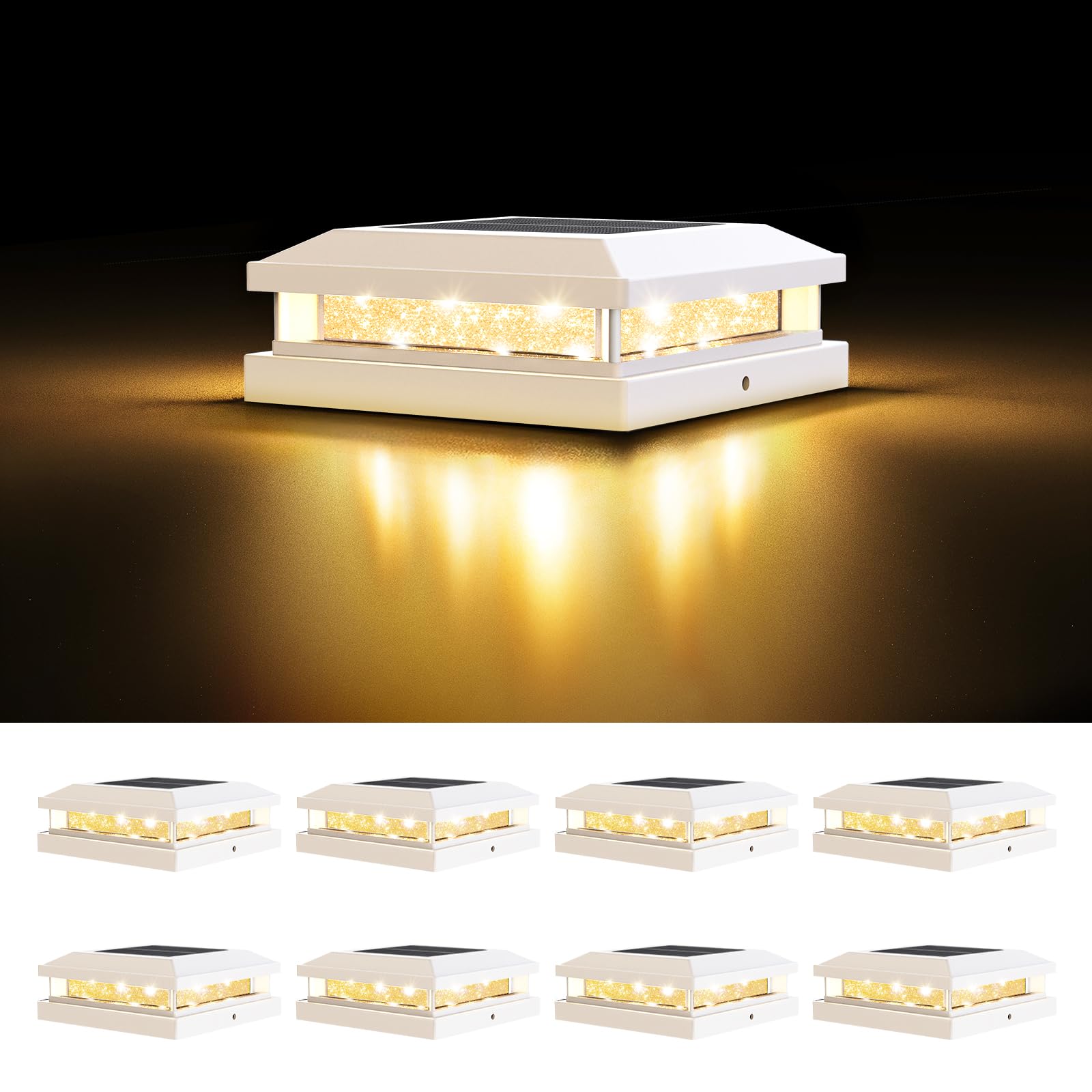8-Pack Solar Post Cap Lights Outdoor  Waterproof Solar Powered Deck Lights For 4X4 4.5X4.5 5X5 Wooden/Vinyl Post  Outside White Fence Light With 16Leds Warm/Cool Lighting In Garden  Patio  Porch