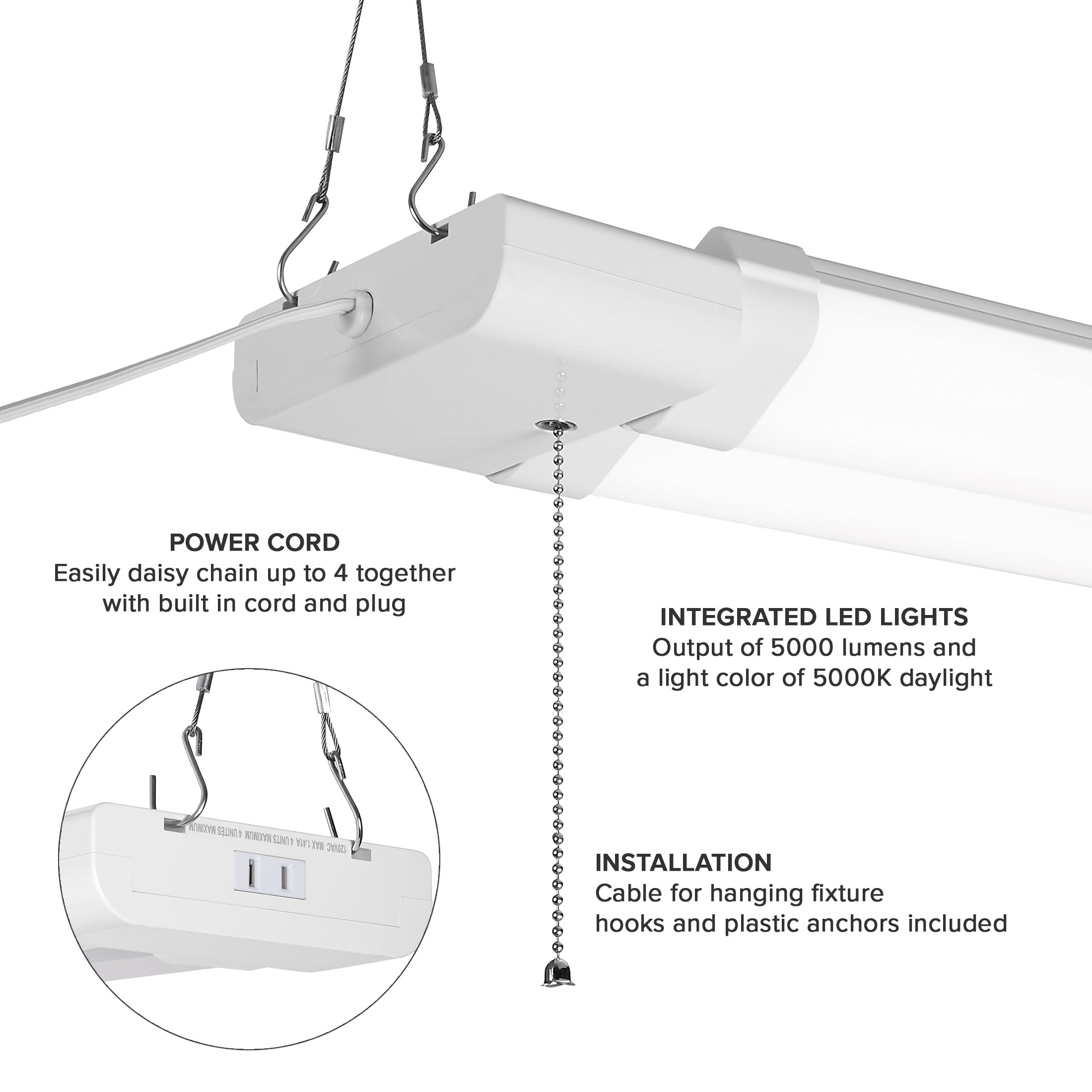 Maxxima 2 ft. LED Shop Light Fixture, 5000 Lumens, 50W, Linkable, Frosted Lens, White, Model MSL-205000F, Ideal for Garage