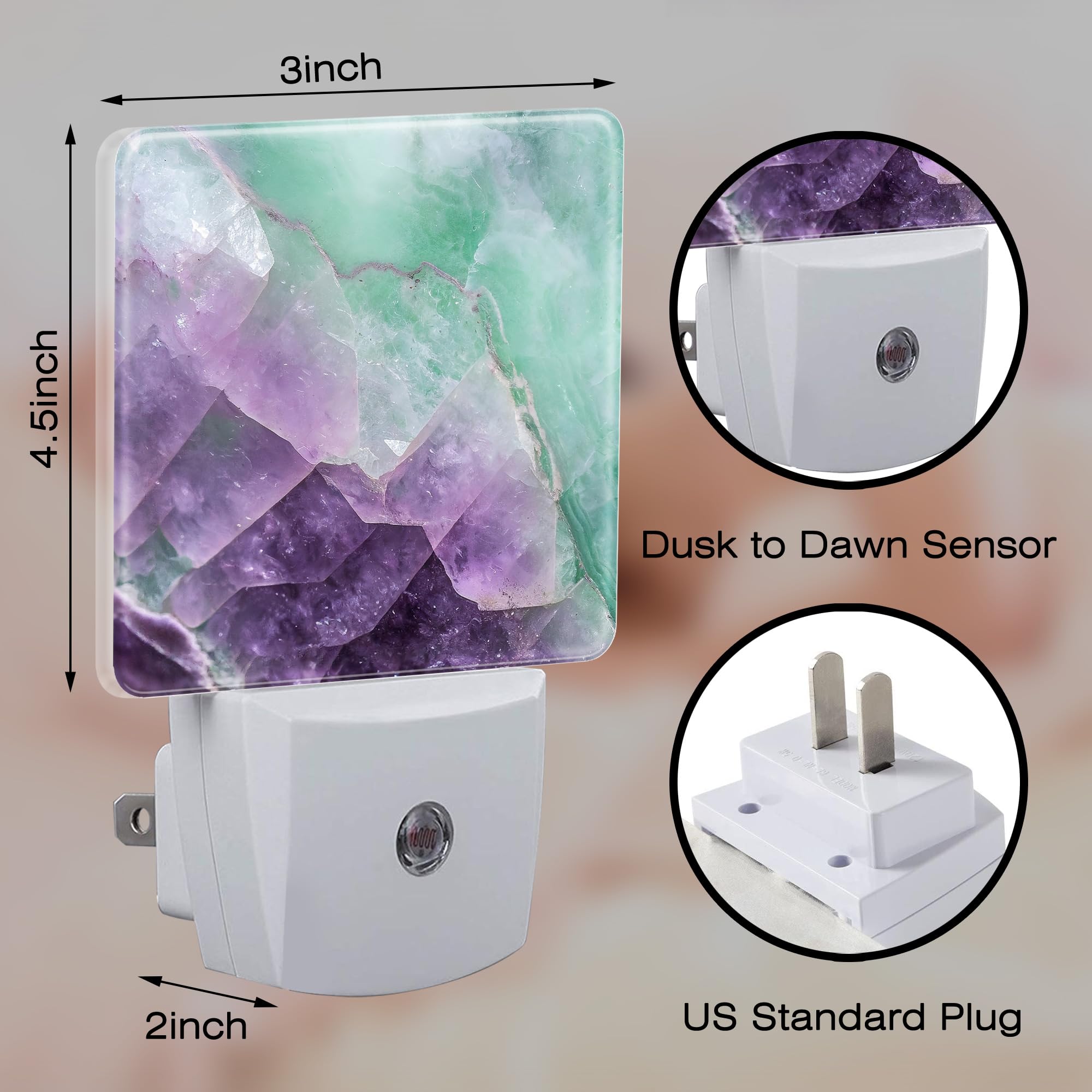 Sndheke Purple Green Fluorite Marble Night Light, Luxury Rock Gemstone Dusk To Dawn Plug In, 0.5W Energy Saving Sleep Friendly N