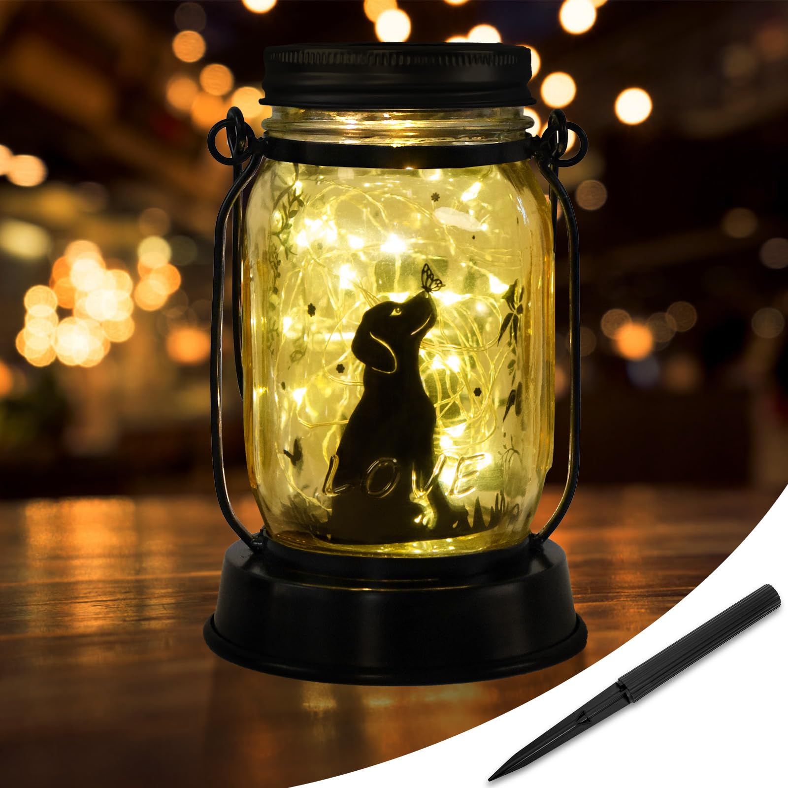 Kyoryuger Dog Solar Lanterns 3in1 Dog Solar Lights Outdoor Dog Gifts for Women Men Dog Lovers Gifts Hanging Dog Lanterns with St