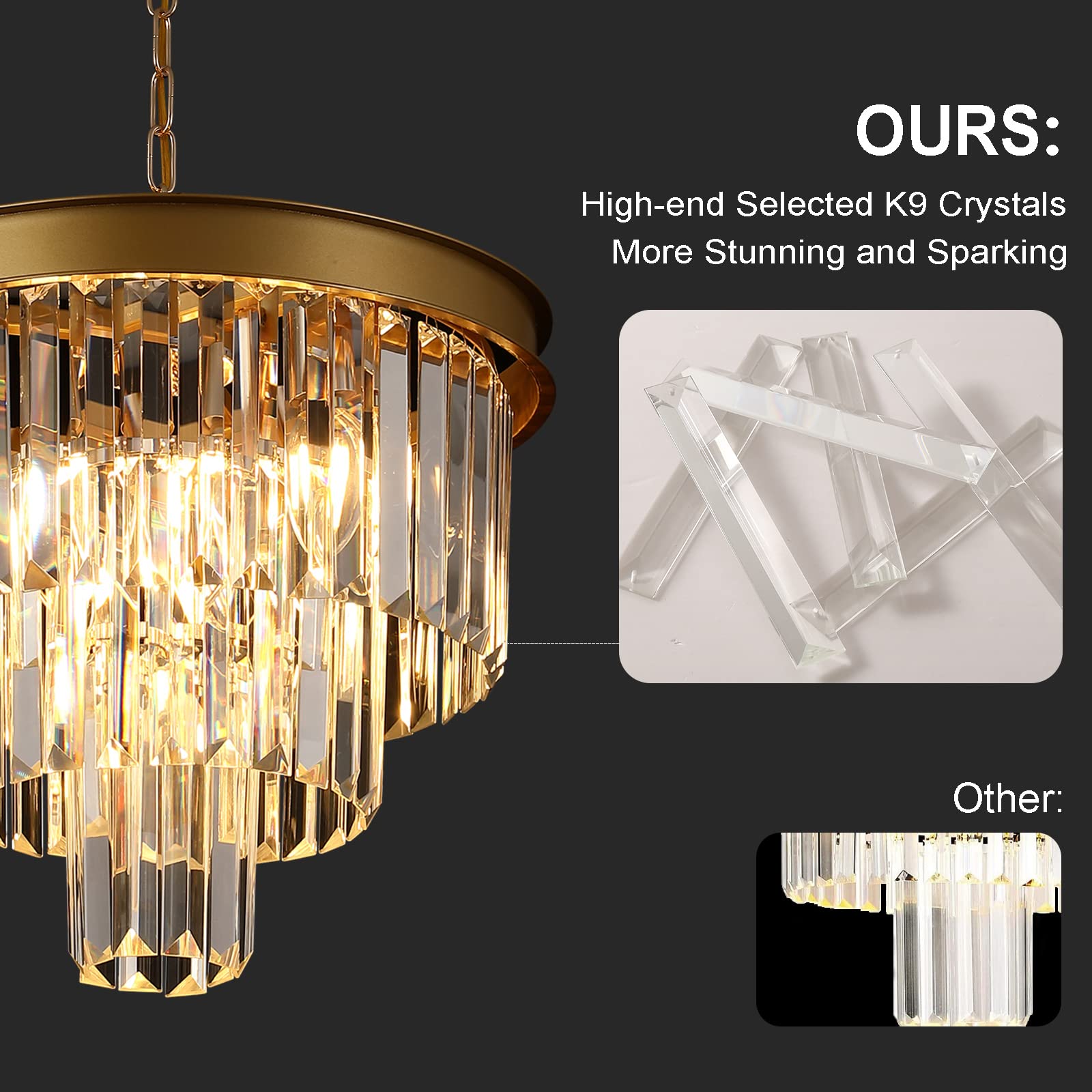 A AXILIXI Gold Crystal Chandelier 16" Modern Dimmable Ceiling Light Fixture for Dining Room, Foyer, Kitchen Island, Model DH88318-400