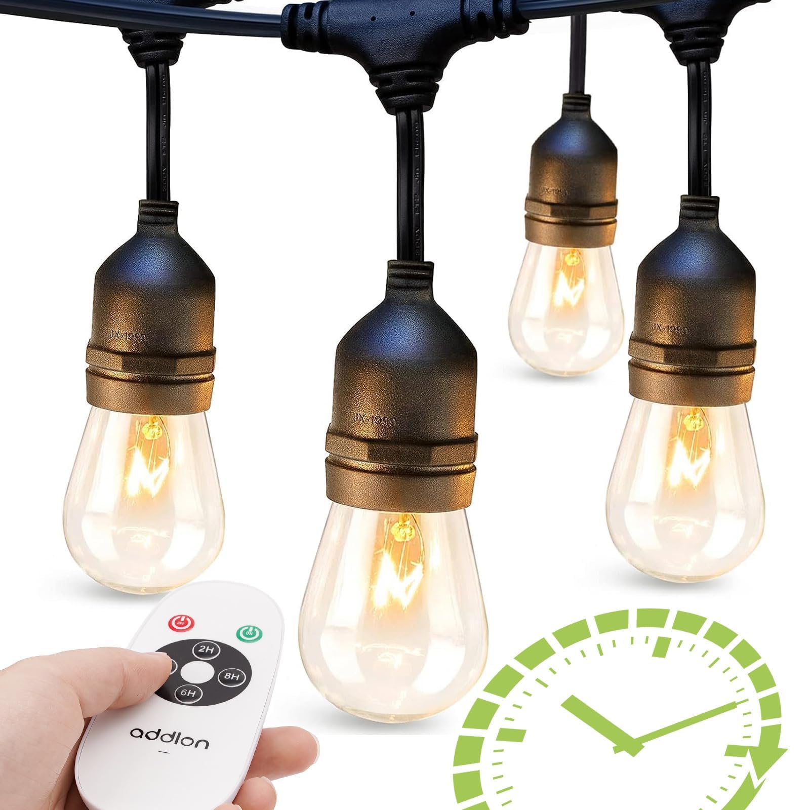 addlon 48 FT Outdoor String Lights Timer Control Commercial Grade Weatherproof 18 Edison Vintage Bulbs ETL Listed Heavy-Duty Decoration Christmas Lights for Patio Backyard Garden