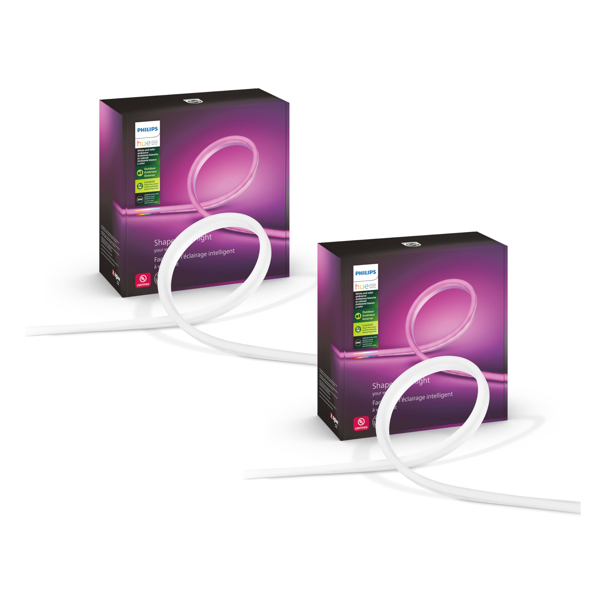 Philips Hue Outdoor Smart LED Light Strip 7-Foot 2 Pack Multicolor Weatherproof Model R555904-2