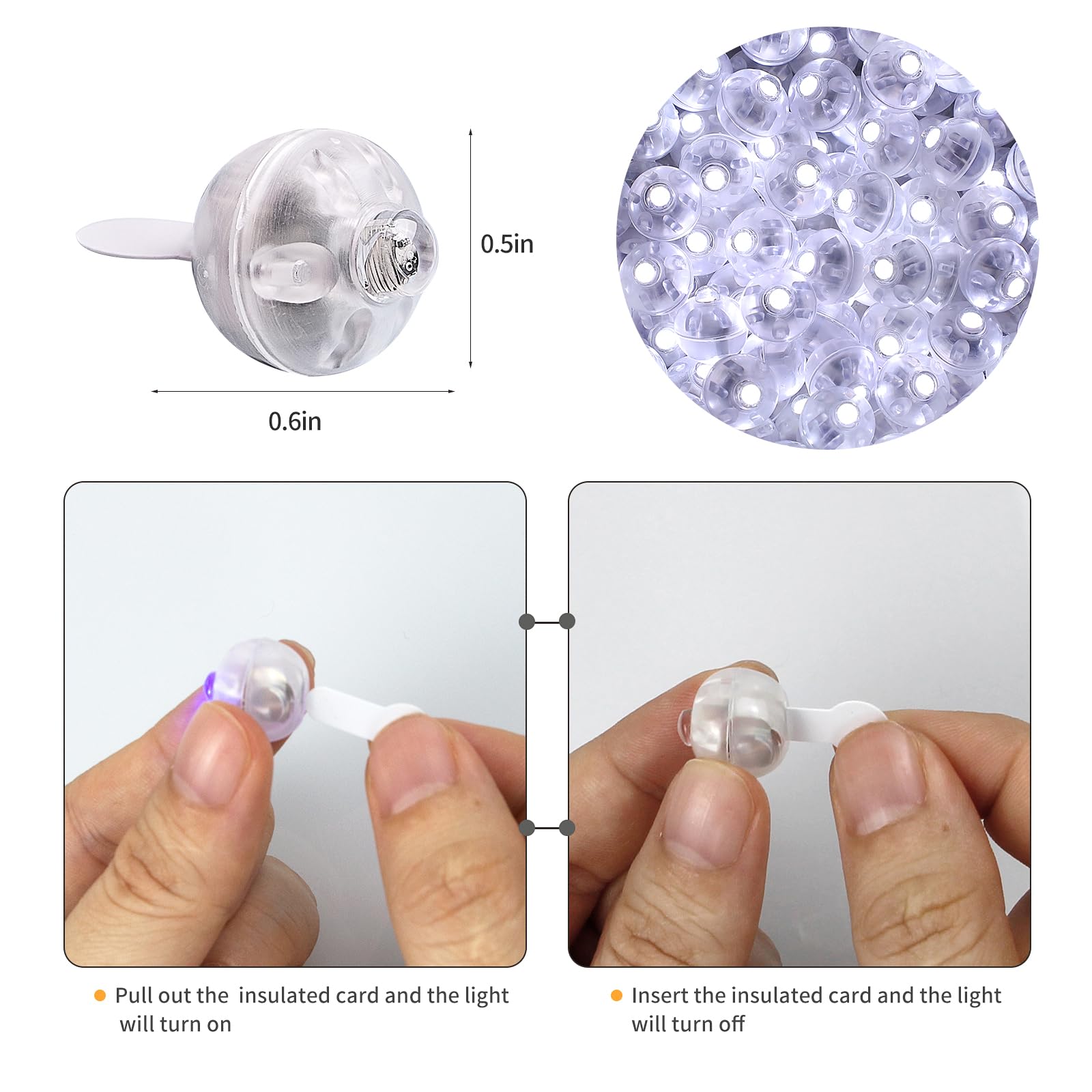 Aogist Mini LED Balloon Lights, Waterproof, Battery Powered, 100pcs with Hook, White, Model A001