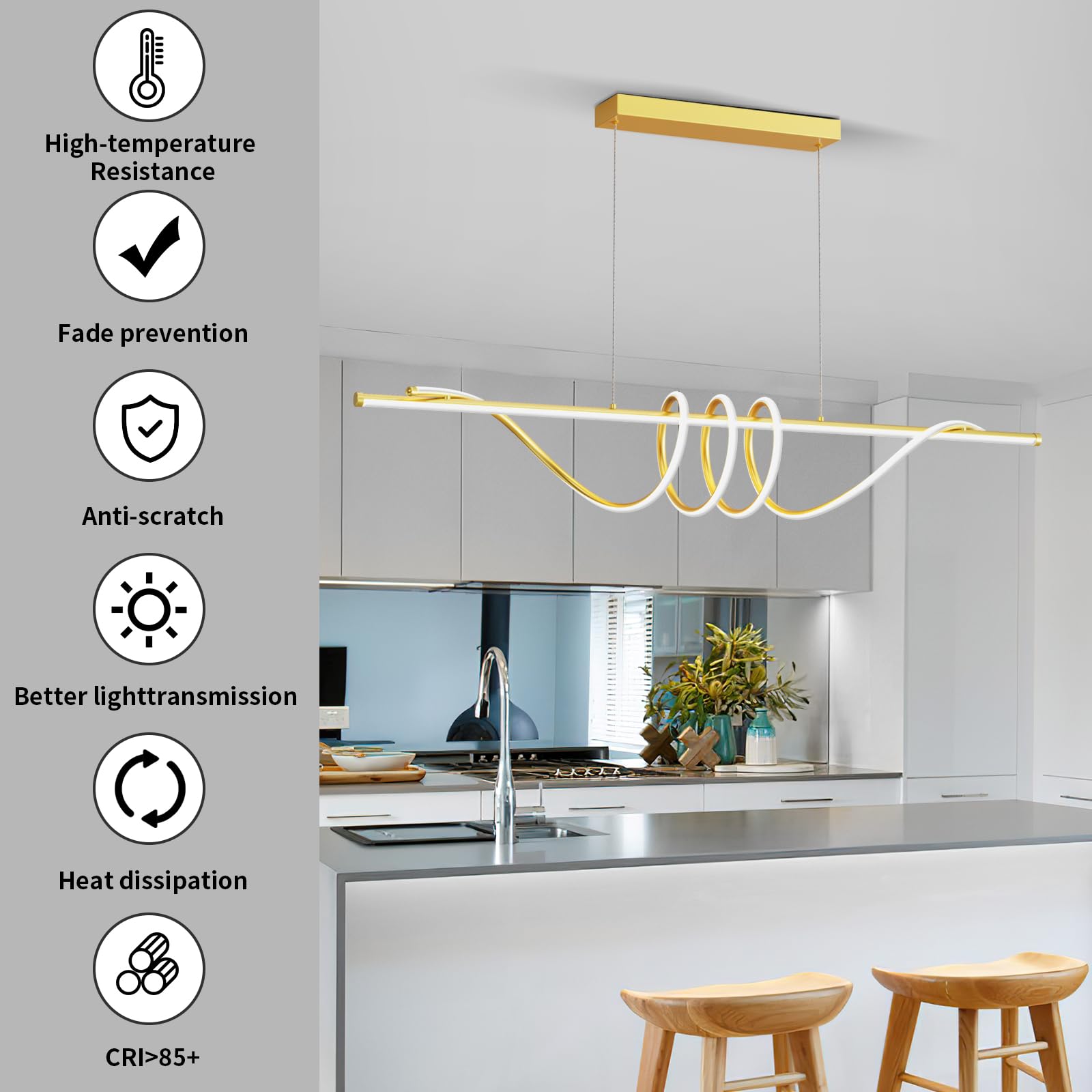 Lannlker Modern Led Pendant Lights, 57In Gold Chandelier Dimmable With Remote Control 3000K-6000K Adjustable Color Temperature,