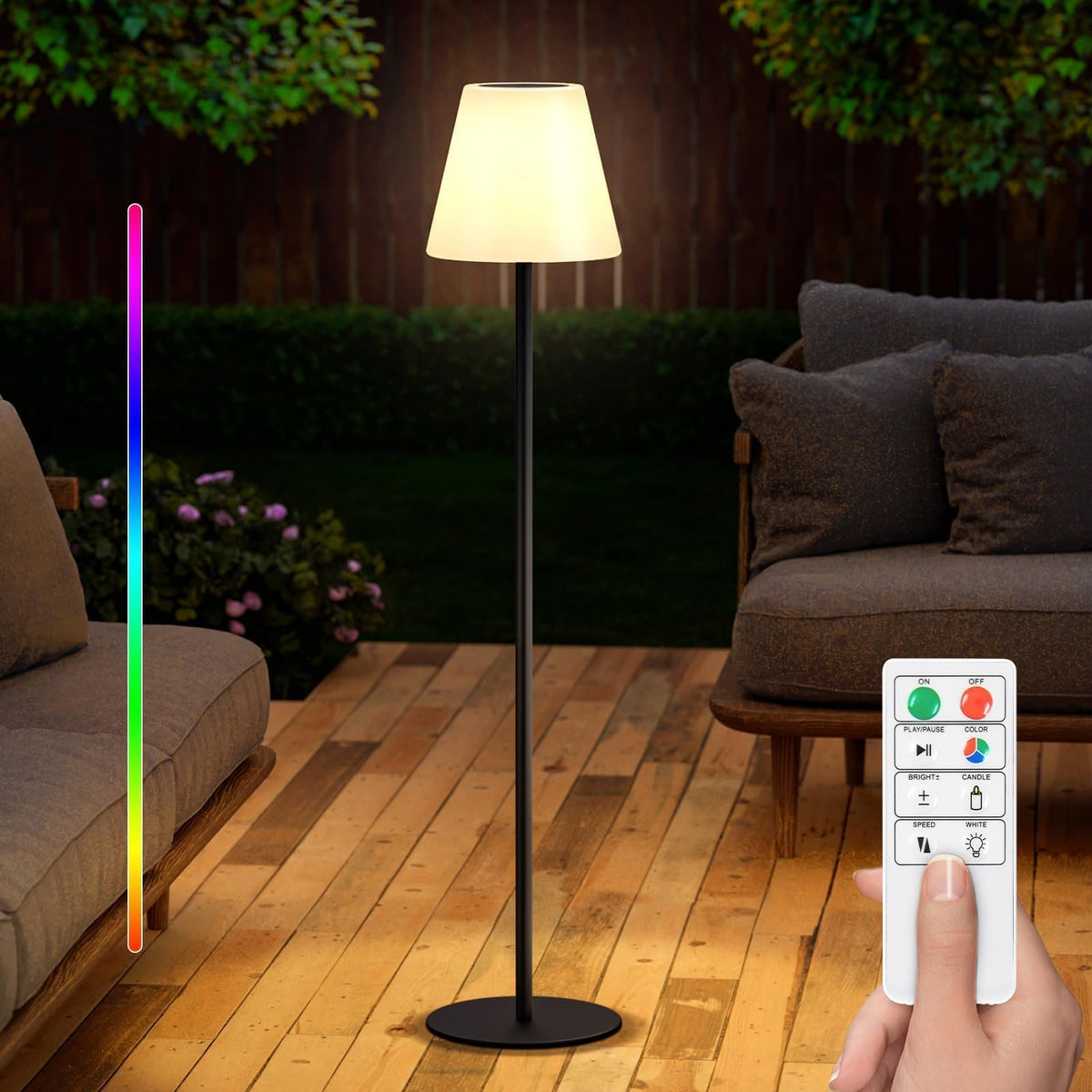 Ggii Solar Outdoor Floor Lamp Usb Rechargeable Cordless Dimmable Rgb Warm White Led Lights For Yard Garden Patio Round Base 59 I