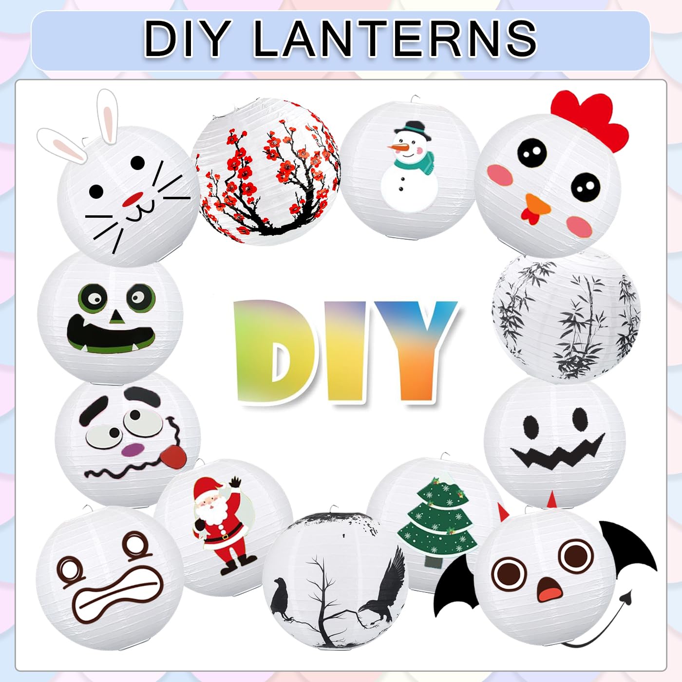 Peywot 12Pcs Round Paper Lanterns Assorted Sizes (6" 8" 10" 12") For Home Decor, Restaurant, Church, Wedding, Birthday Party Decorations, Hanging Chinese Japanese Paper Lantern Lamps (White)