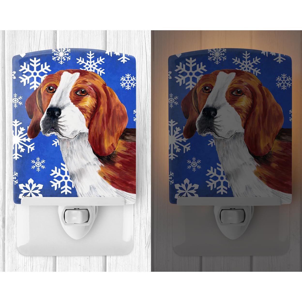 Carolines Treasures Night Light Beagle Winter Snowflakes Ceramic 6x4x3in Multicolor Model SC9369CNL