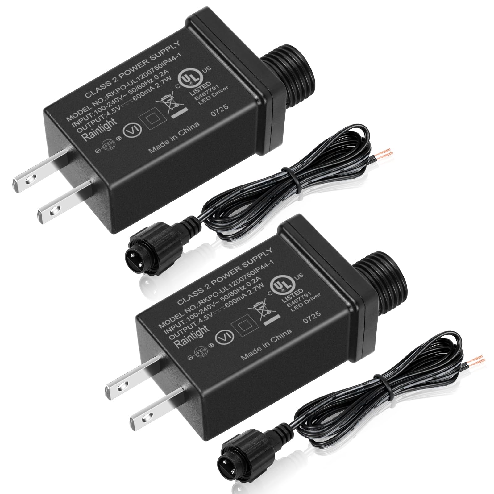 2 Pack 4.5V 0.6A Class 2 Power Supply  Ip44 Waterproof Inflatable Power Supply  Ul Listed Low Voltage Transformer For Christmas Tree  Led Strip Lights  Holiday Decor Etc