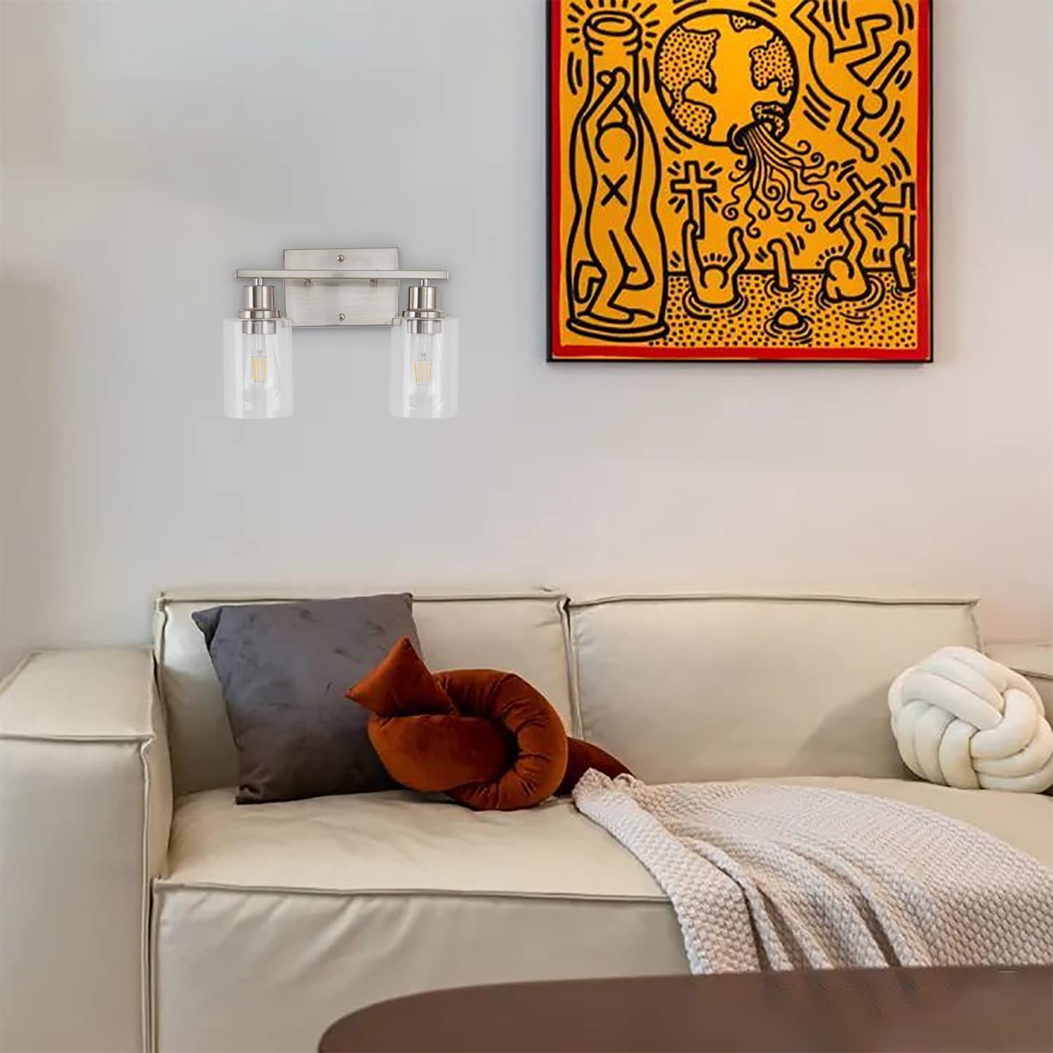 Filimitiy 2-Light Bathroom Light Fixtures, Brushed Nickel Vanity Light With Clear Glass Shade, Modern Wall Sconce For Mirror Bat