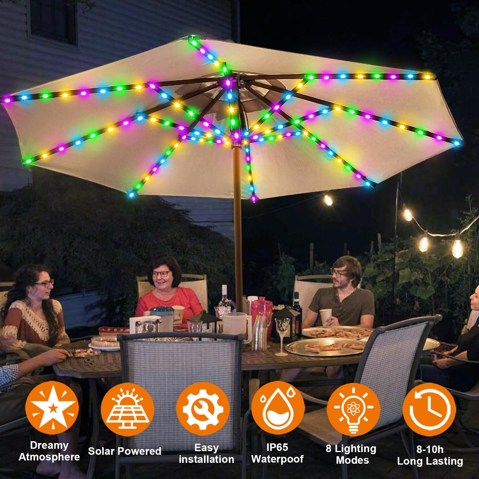ZNYCYE Solar Umbrella Lights, 8 Strands Patio Umbrella Lights Outdoor with 8 Modes 3V Solar Panel Clip 112 Led Outdoor Waterproo