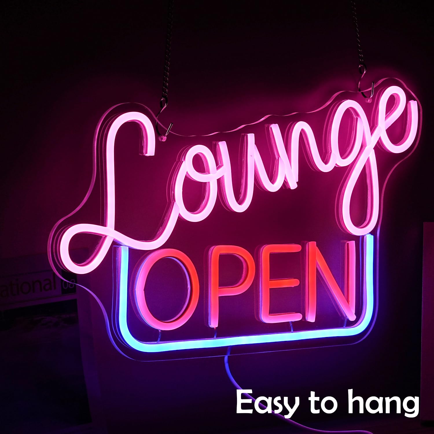GNVETZLL Dimmable Neon Sign LED Lounge Light for Wall Decor, Acrylic, 16.7inx10.4in, Pink Red Blue