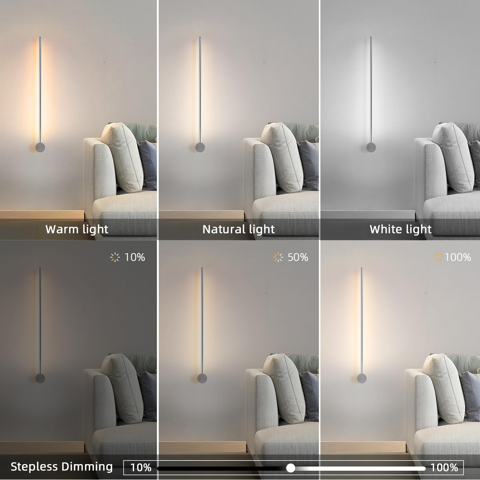 KELUOLY Modern LED Wall Sconces Set of 2, Chrome Dimmable 23.6" Aluminum Lighting for Bathroom, Bedroom, Living Room, Model RYDCT-G60