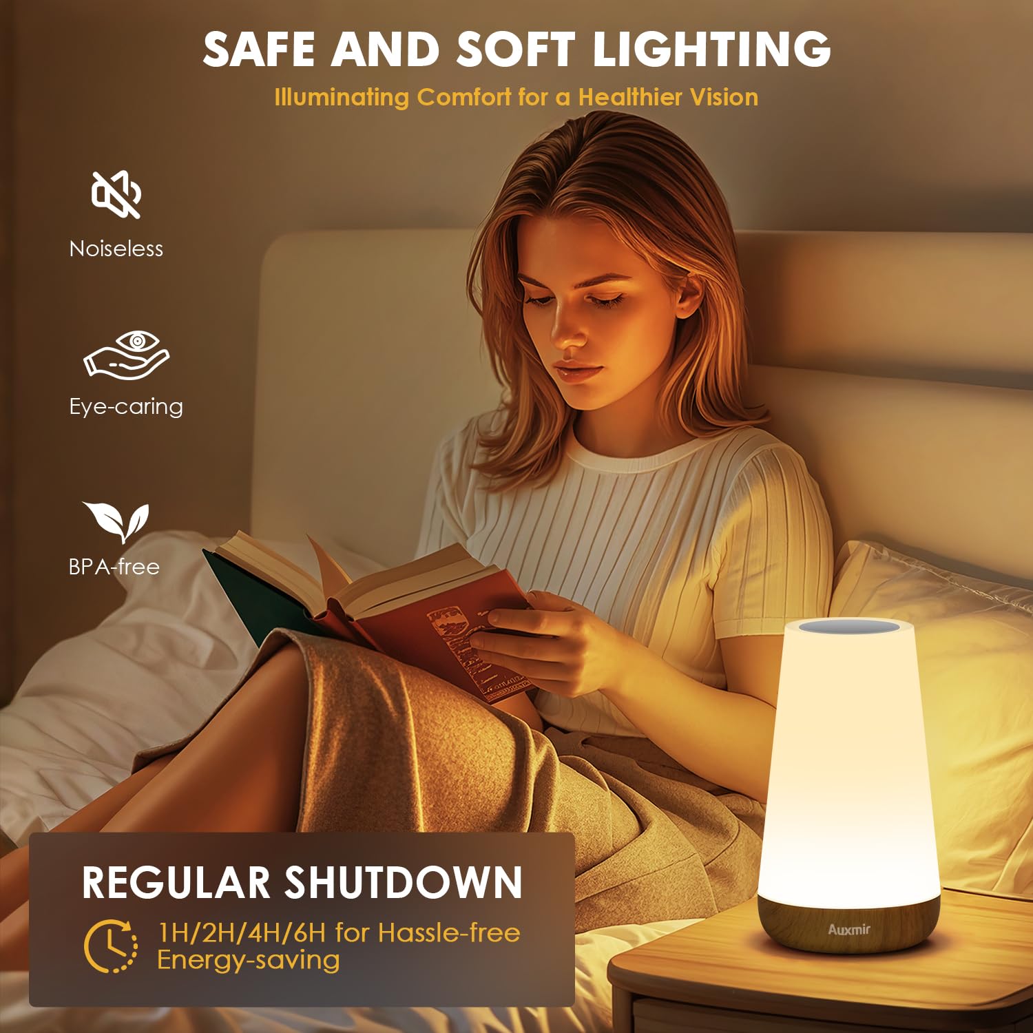 Auxmir Night Light, Dimmable Touch Lamp For Bedroom, 13 Rgb Colors & 5 Brightness, Portable Rechargeable Bedside Table Lamp For