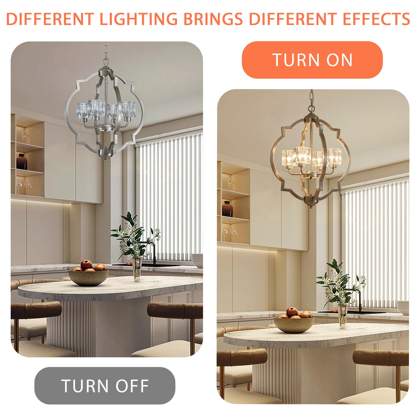 Majhoiw Brushed Nickel Chandelier - 4-Light Modern Farmhouse Pendant Lighting for Dining Room, Living Room, and Kitchen Island