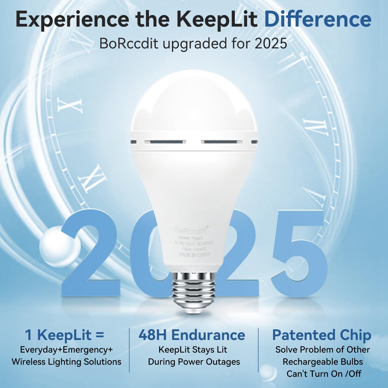 BoRccdit A19 Emergency Rechargeable Light Bulbs 10PK, 48H Backup, 12W, 5000K Daylight, ABS Material