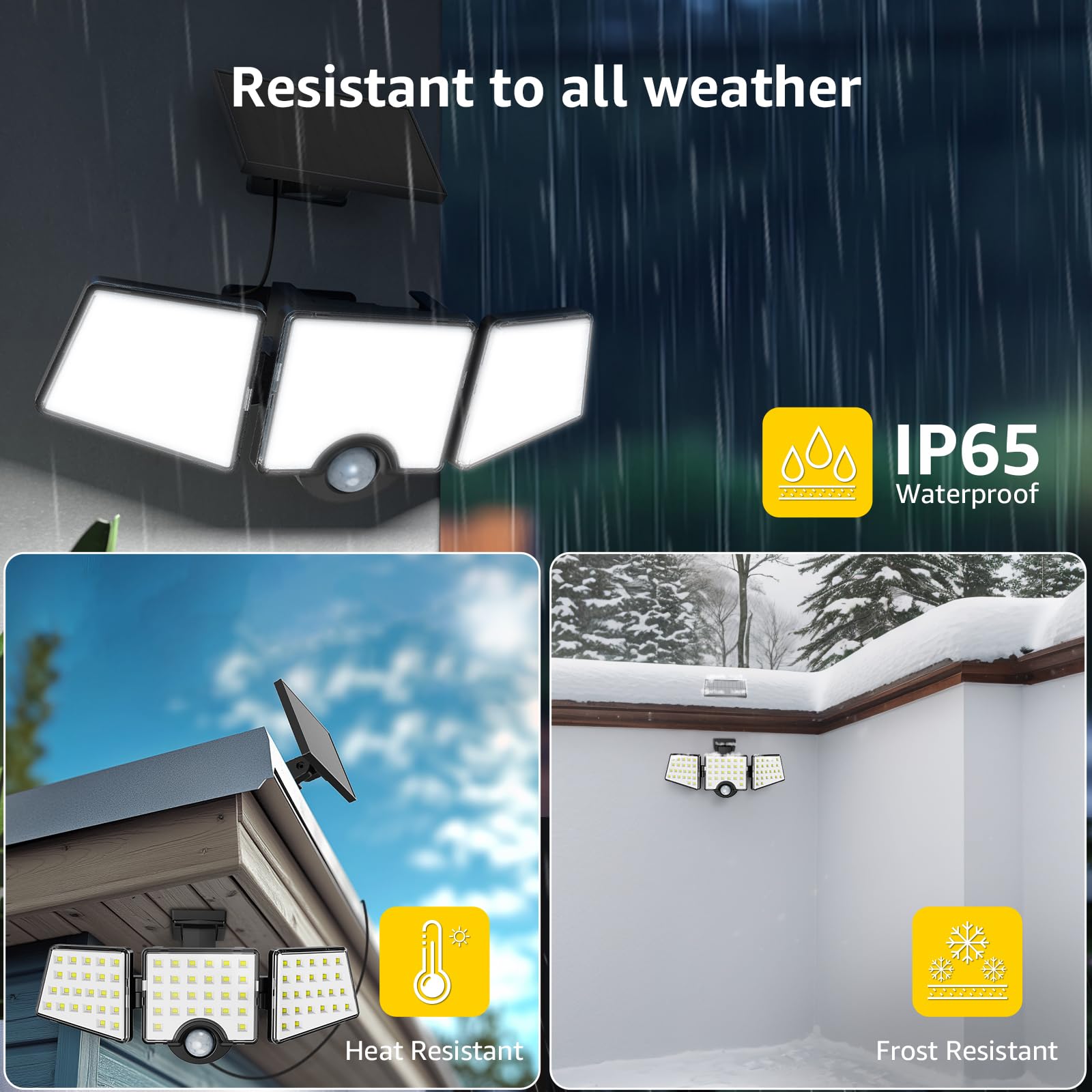 Lepro Solar Lights for Outside, Motion Activated, 3 Adjustable Heads, IP65 Waterproof, Black, Model PR640004-DW
