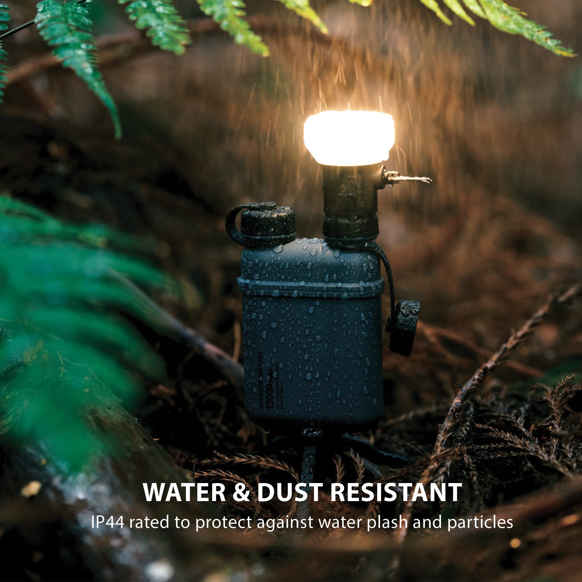 ELECOM NESTOUT Rugged LED Camping Lantern, Dimmable, USB Powered, IP44, 10-350 Lumen, Portable, Black, Model DE-NEST-GF
