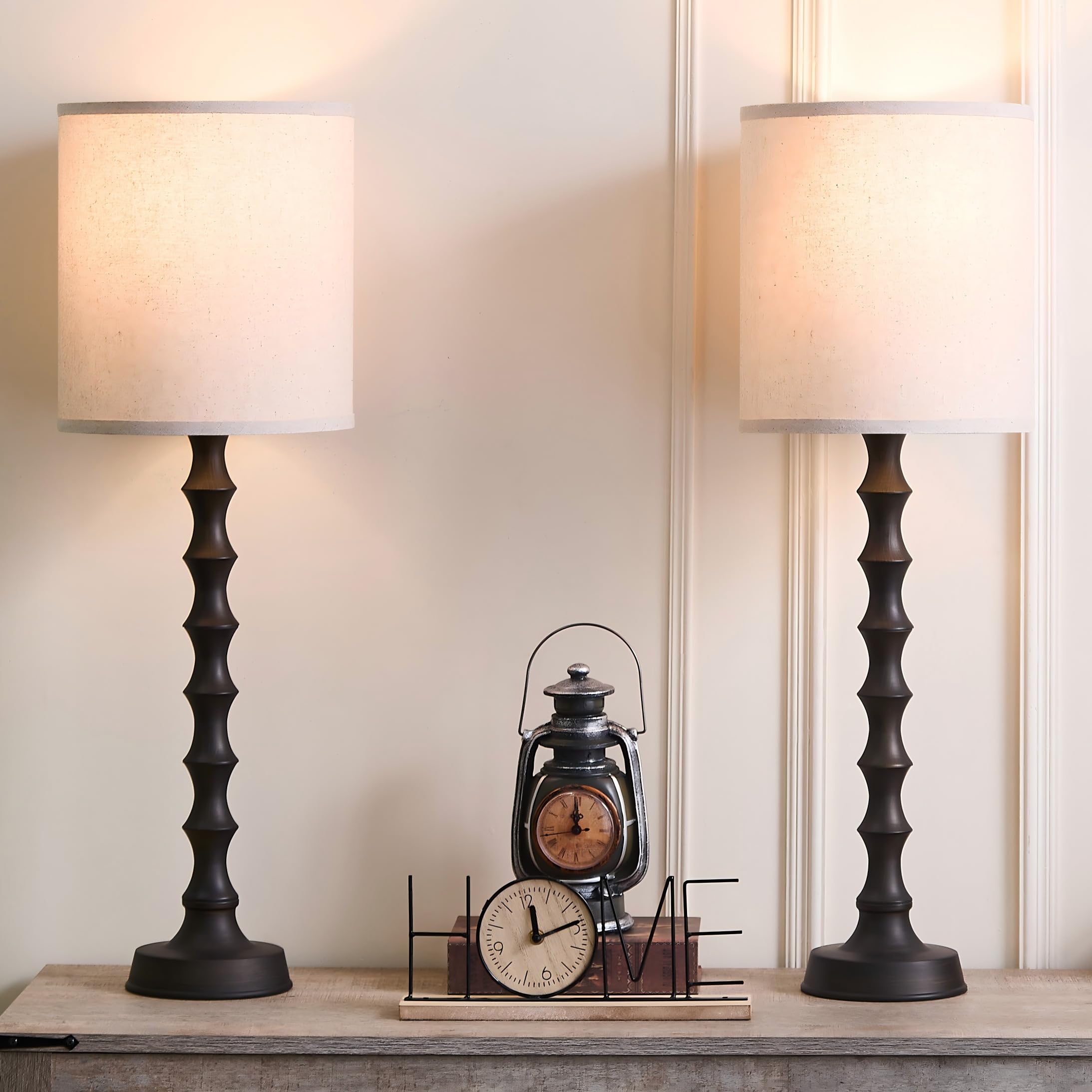 Euo 30.5'' Rustic Buffet Table Lamps For Living Room Set Of 2, Farmhouse Table Lamps For Buffet Set Of 2, Oil Rubbed Bronze Cand