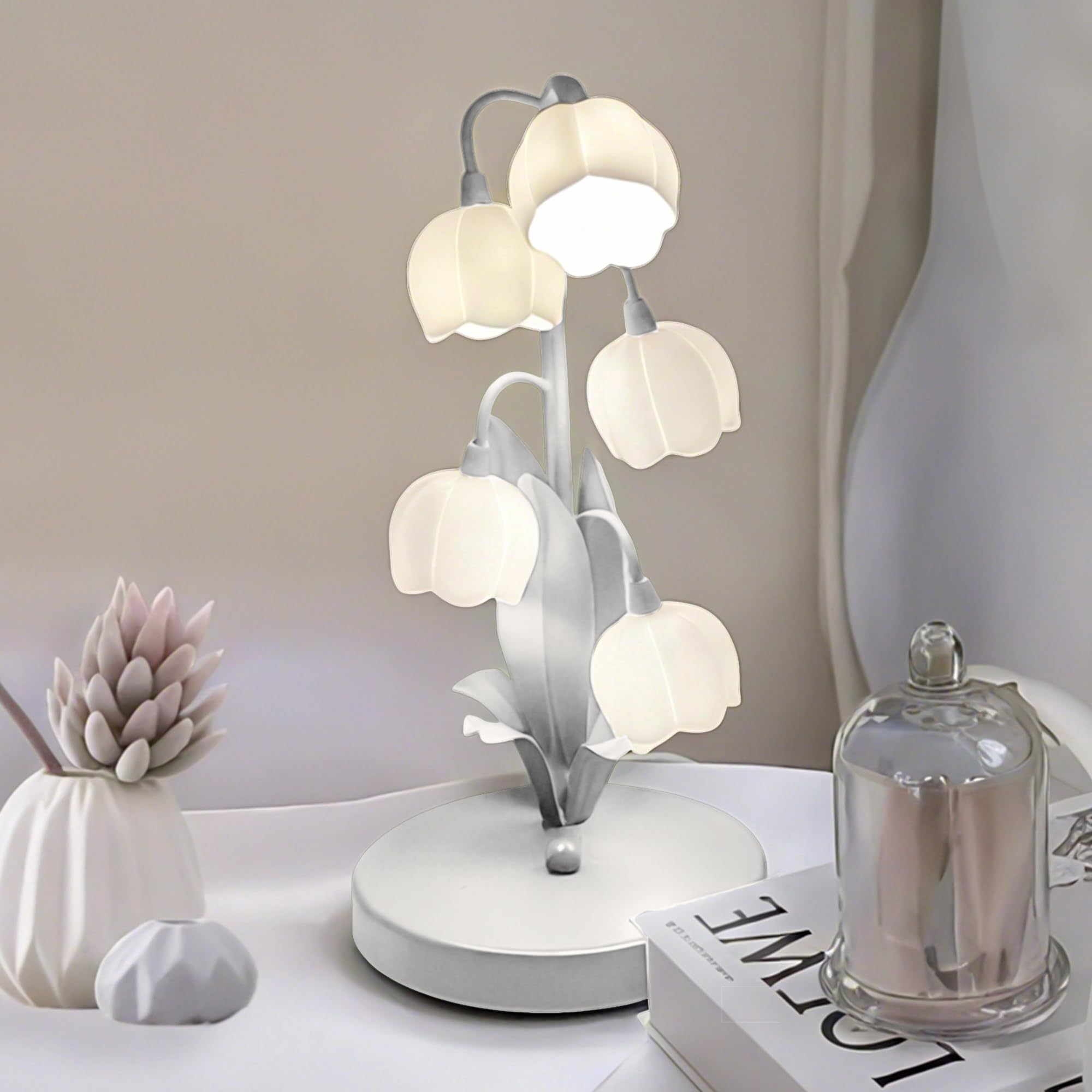 Flower Lamp for Home,Bedside Vintage Table Lamps,5 Lily of The Valley Reading Lights,3 Colors Modes Kawaii Bedside Lamp Decor,wi