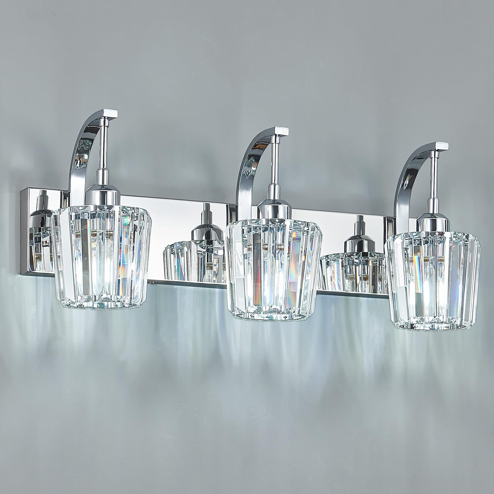 Fdpby Modern Bathroom Vanity Light  3-Light Chrome Wall Sconce With Crystal Accents  Over Mirror Bathroom Lighting Fixture  23.62 Long Dimmable Vanity Lamp For Makeup  Easy Installation