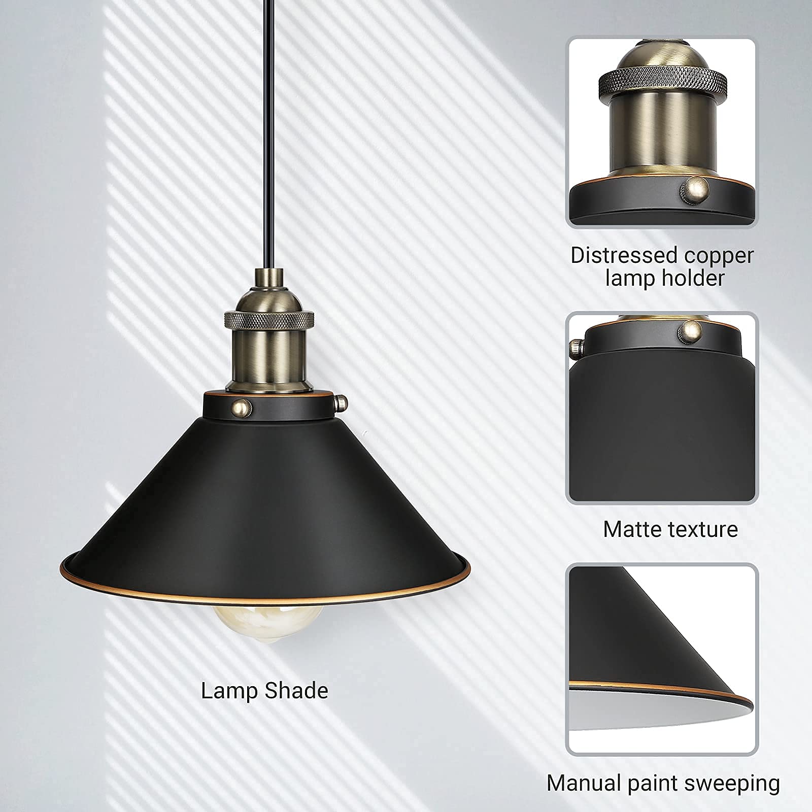 DEWENWILS 2-Pack Plug in Pendant Light, Farmhouse Hanging Lamp, Industrial Hanging Light with 15FT Cord, Black Retro Pure Copper