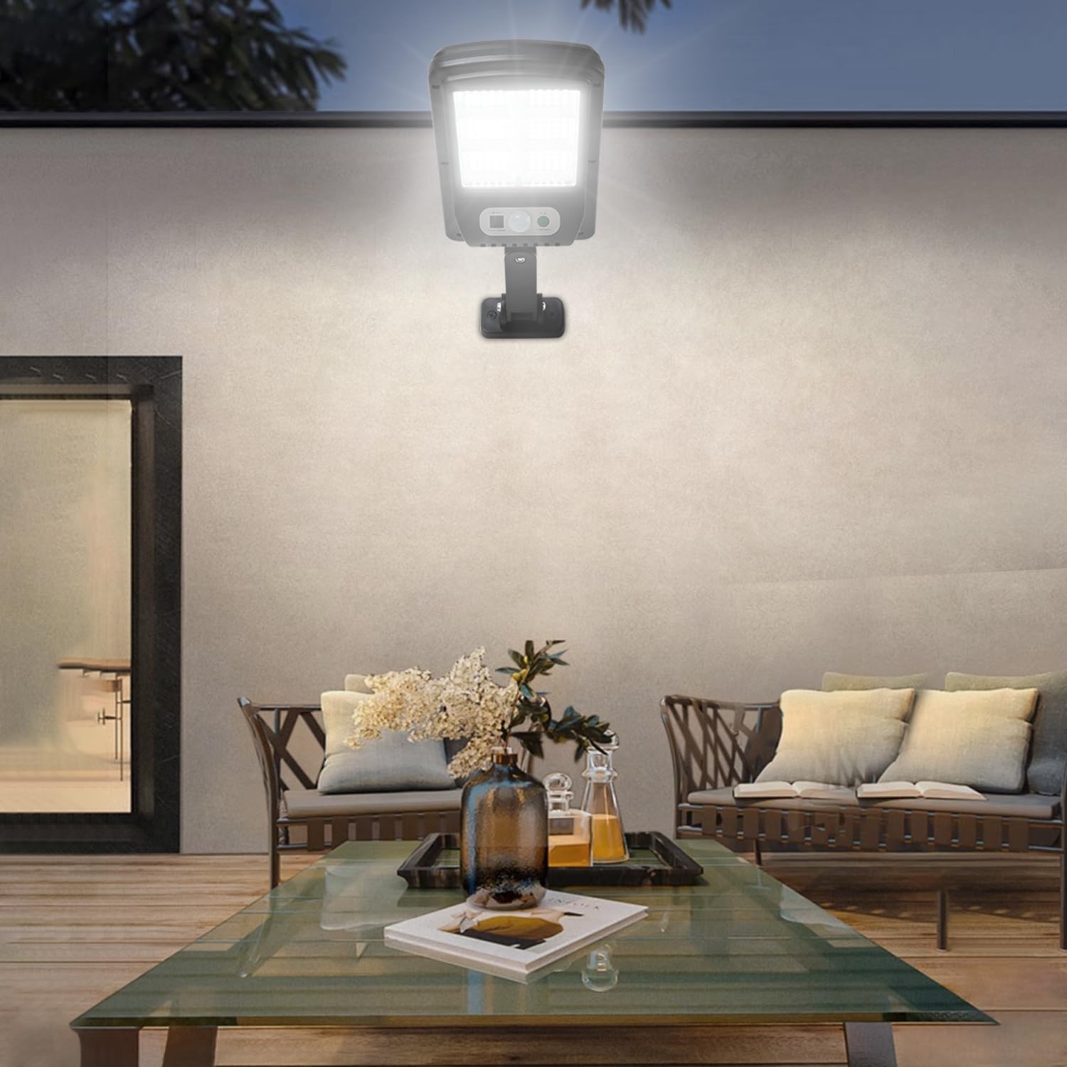 DHrtara 2 Pack 100W Solar Street Lights, Waterproof, Dusk to Dawn, Motion Sensor, Remote Control, Black, Model DH727