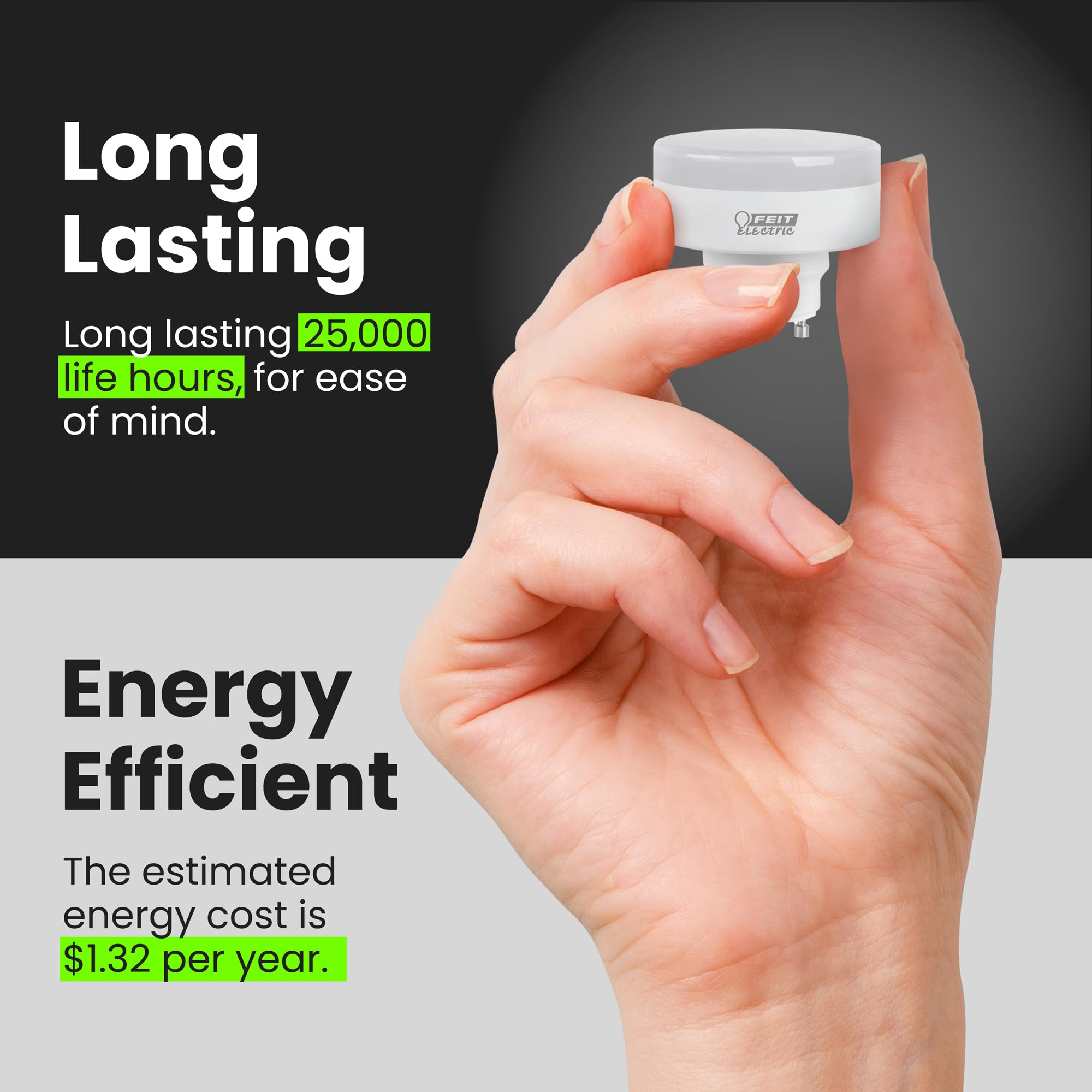 Feit Electric LED Light Bulb, 60W EQ, Warm White 3000K, Plastic, Model PU60/830/GU24, Pack of 1