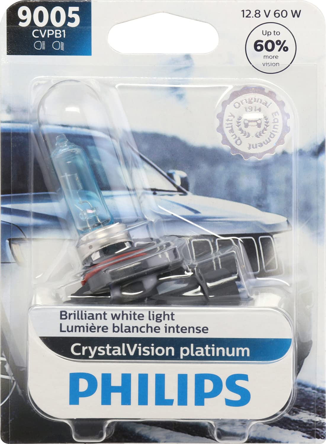 Philips Automotive Lighting 9005 Headlight Bulb Upgrade Bright White, Clear, Fits High Beam/Low Beam/Fog, 1 Pack