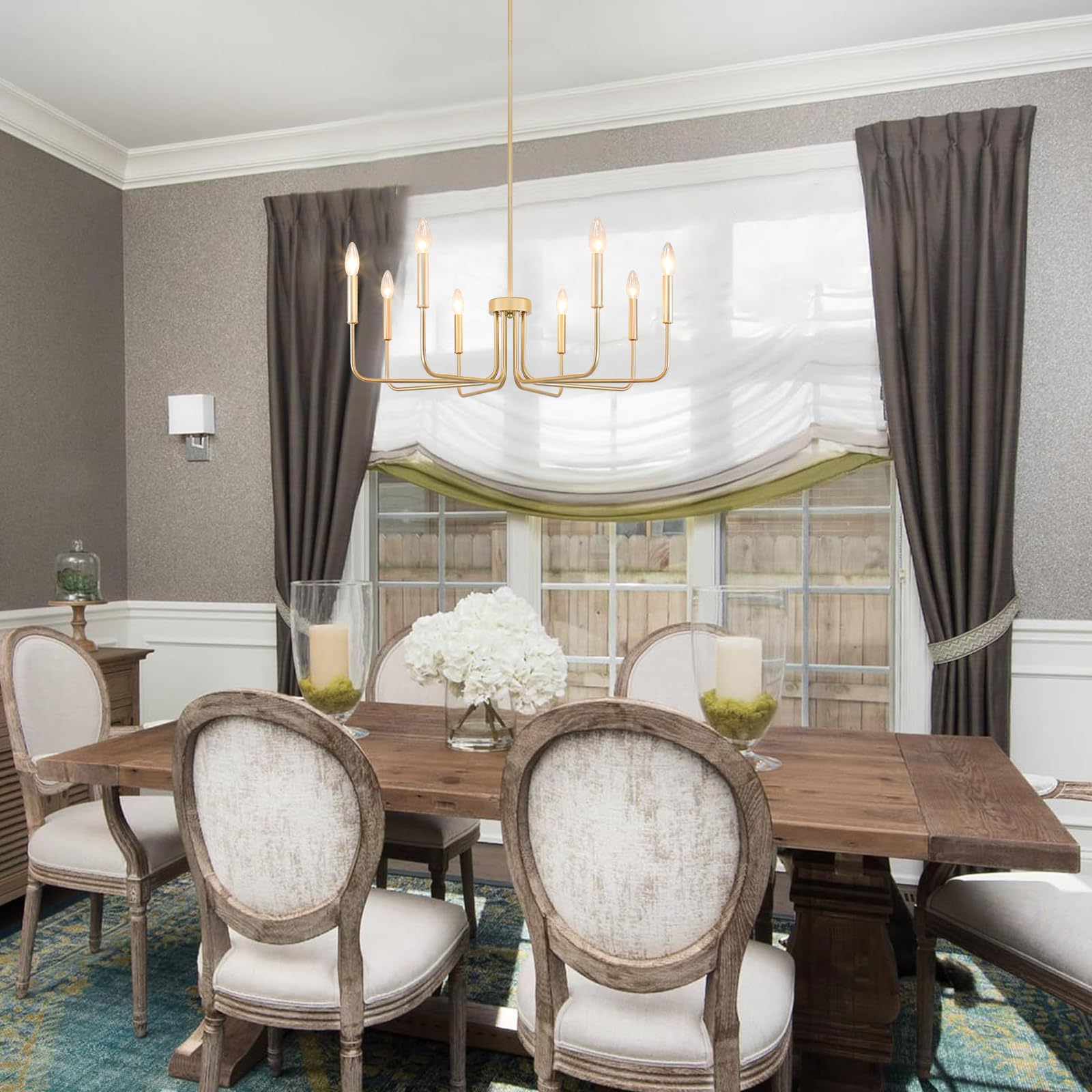 Gold Chandelier, 8-Light Farmhouse Chandeliers For Dining Room, Gold Candle Chandelier Light Fixtures For Kitchen, Living Room,