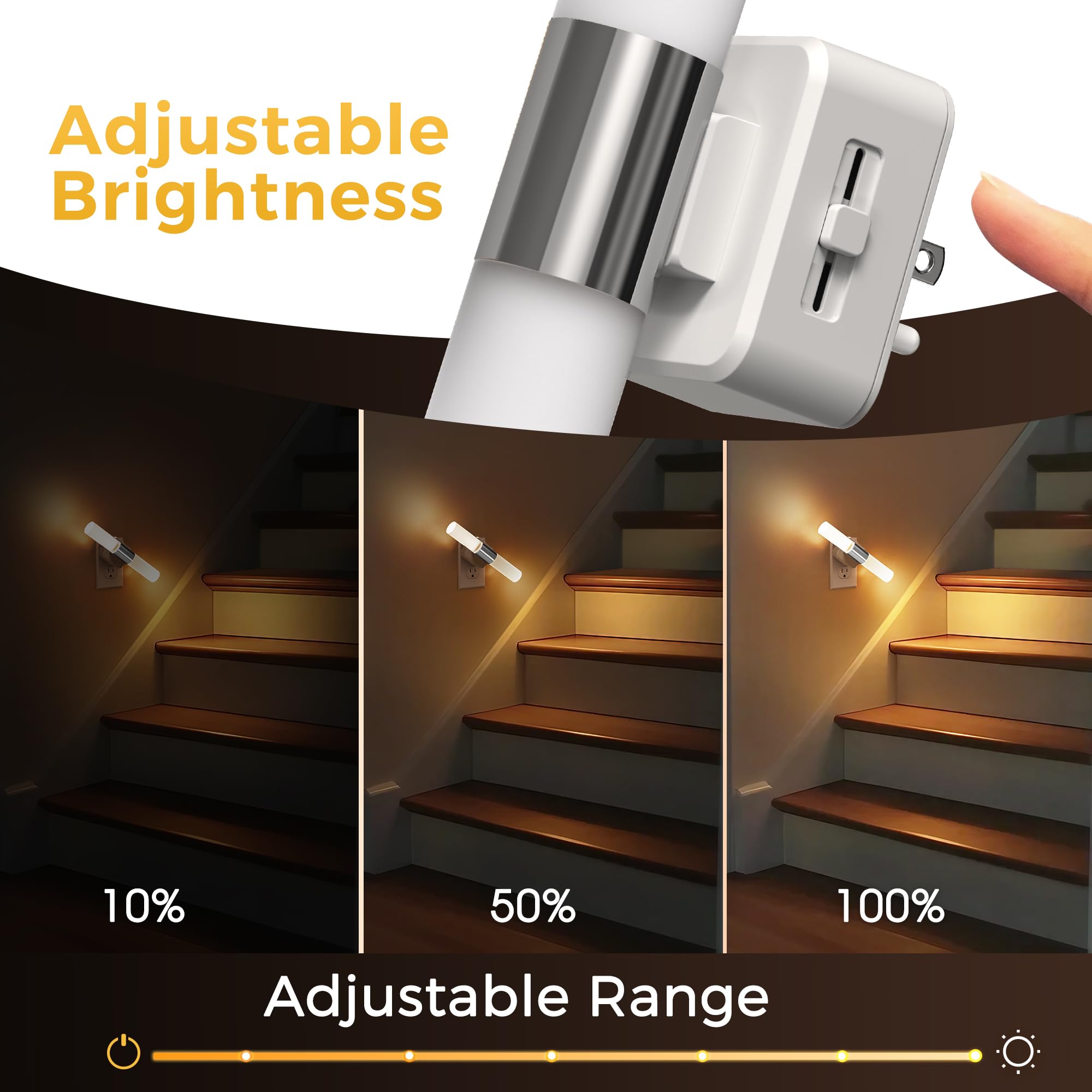 L LOHAS LED Night Light, 2 Pack, 3000K Soft White, Adjustable Brightness, 180° Rotating Plug, Acrylic, Matte White