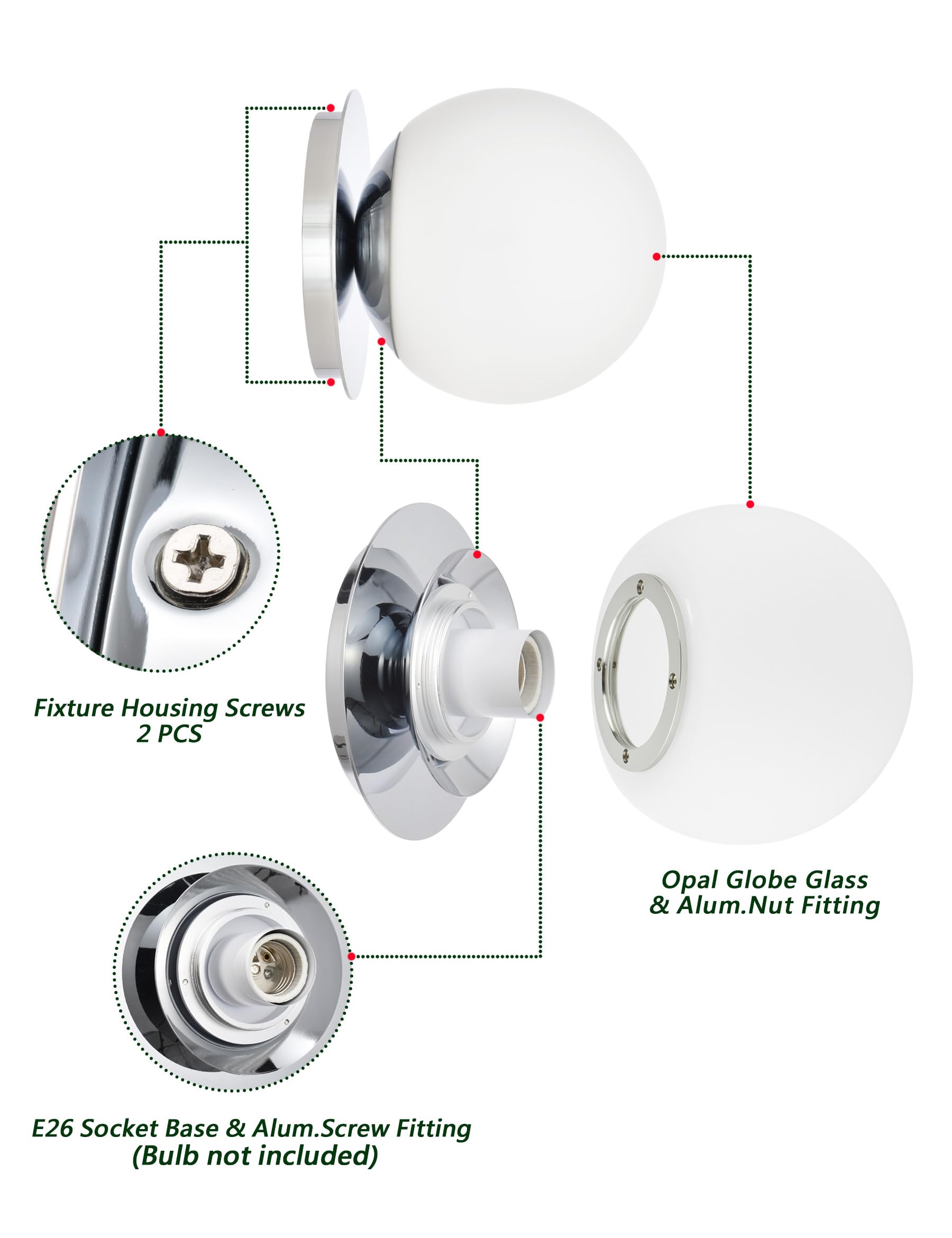Wall Sconces, 1 Light Modern Globe Sconce, Wall Light For Bedroom Bathroom Living Room & Hallway Vanity Lighting, Ceiling Light