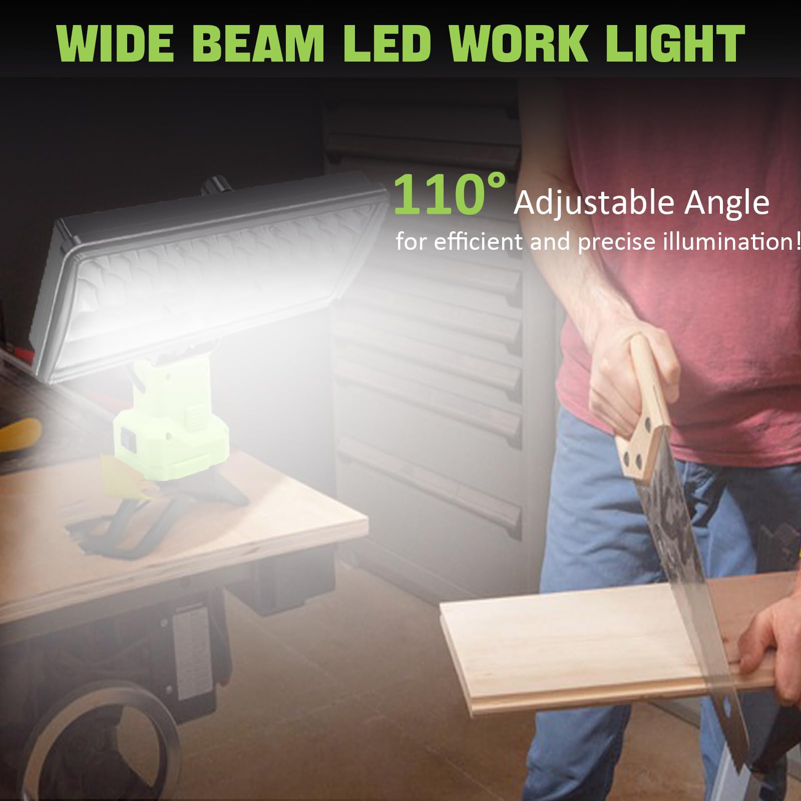 6000 Lm 38W Cordless Led Work Lights Compatible With Ryobi 18V/20V Battery Portable Super Bright Flashlight Led Flood Light With