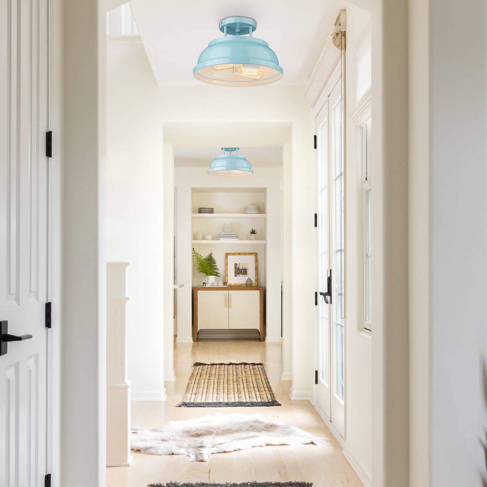 zeyu Modern Semi Flush Ceiling Light Fixture - 2-Light, Metal, Blue Finish, Model ZY29-F SF