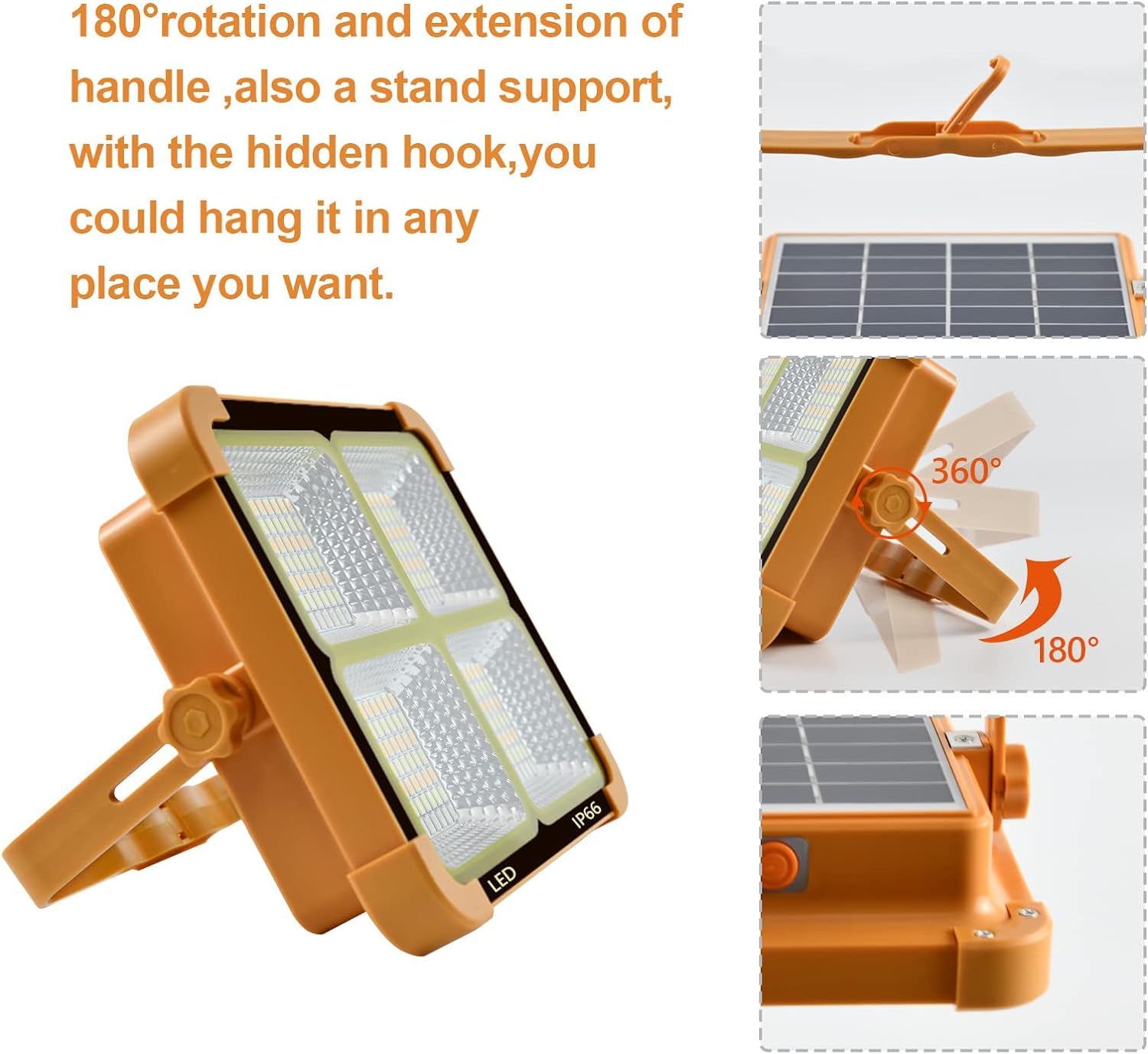 CosyEasy 100W Portable LED Solar Work Light, 16500mAh, 10000 LM, IP66, Rechargeable, Orange, Model D8