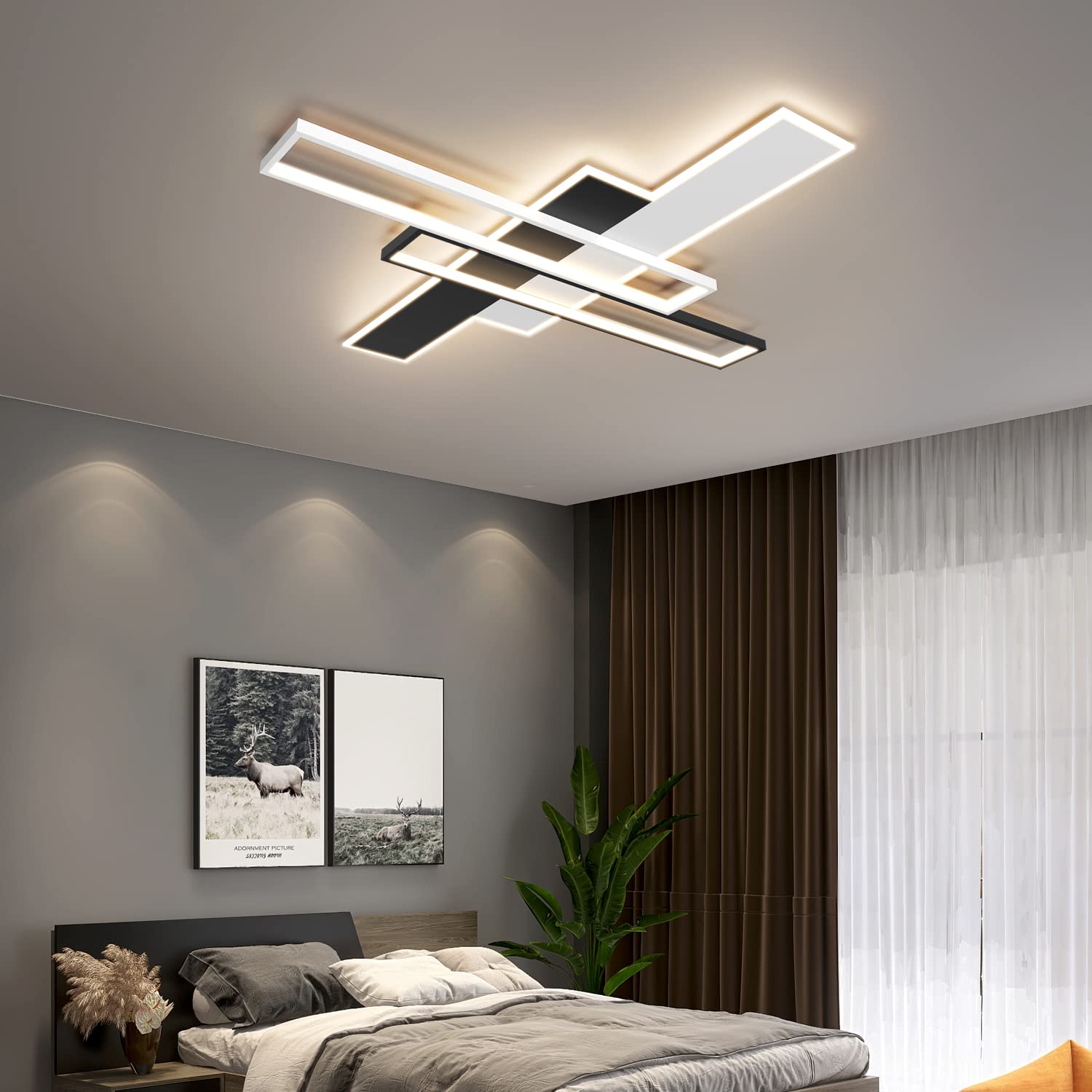 Okes 85W Led Ceiling Light Fixture With Remote, Dimmable 3000-6000K, Black Square Acrylic