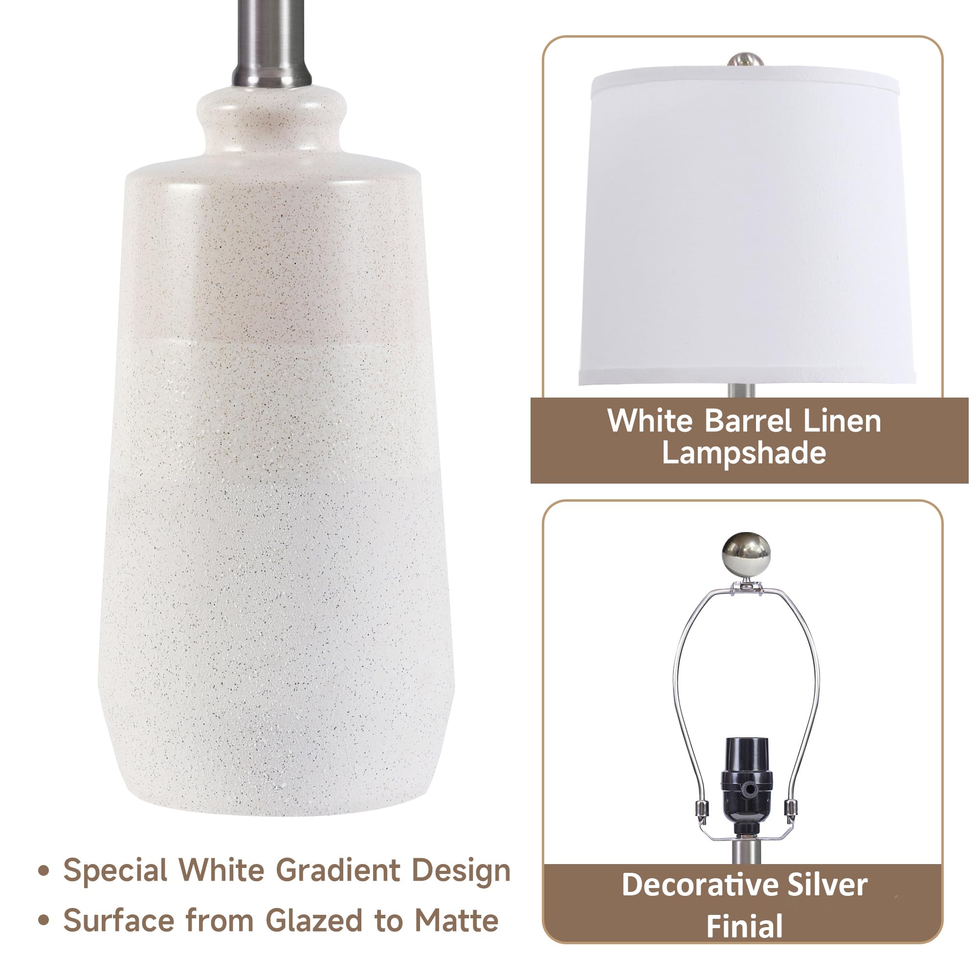 Euo 20.5'' Ceramic Table Lamp Set Of 2 For Bedrooms, White Lamps Set Of 2 For Living Room, Minimalist Ceramic Lamps With White B